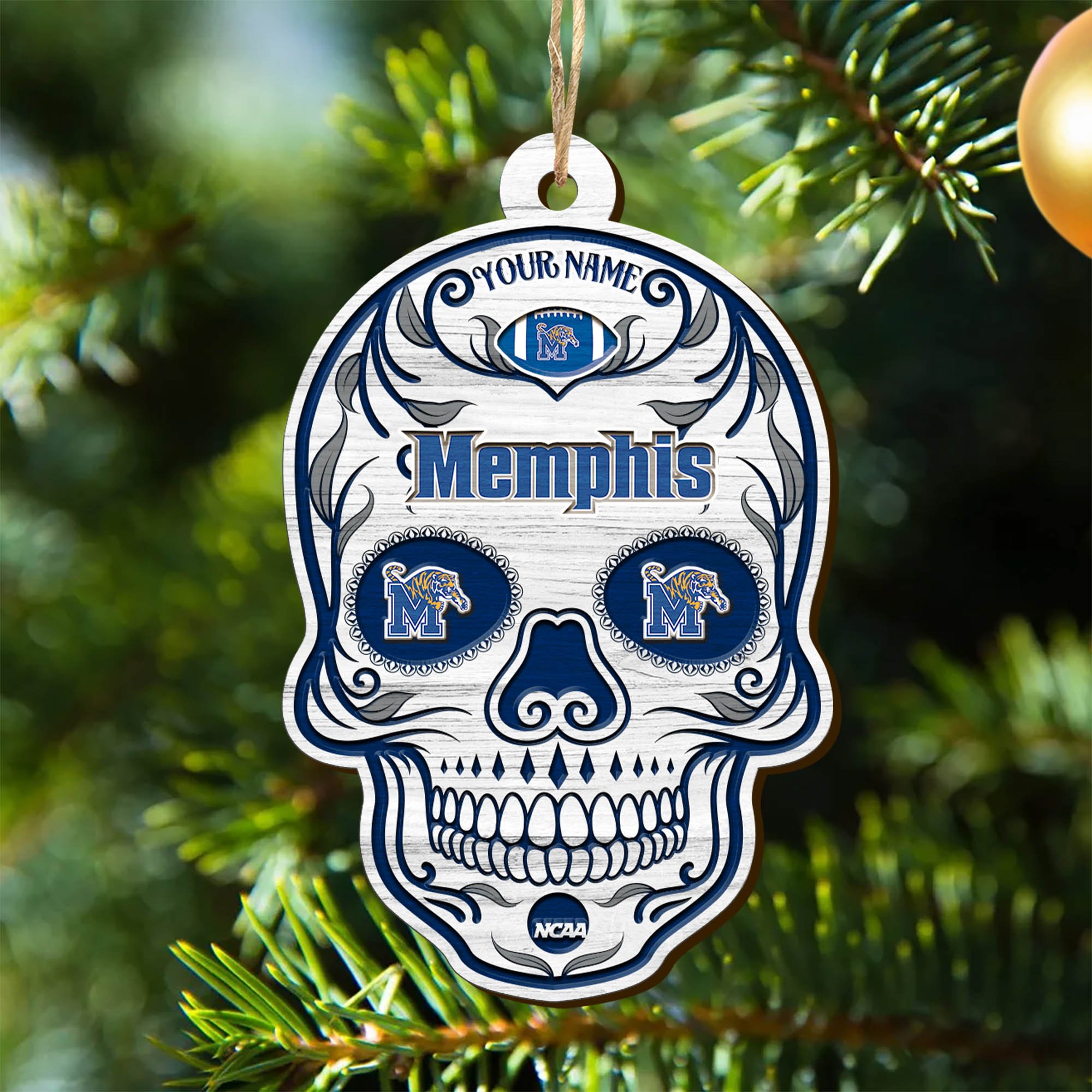 Memphis Tigers Sport Wooden Ornament 2024 Version Personalized Your Name, Football Team And Skull Ornaments, Christmas Tree Decorations ETHY-53301