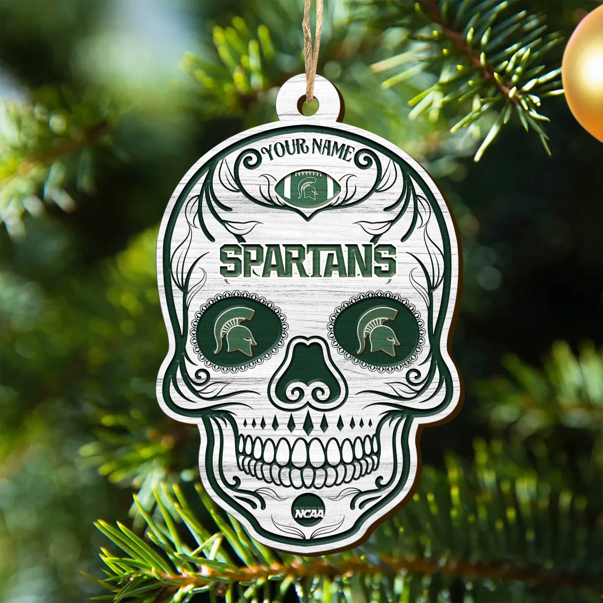 Michigan State Spartans Sport Wooden Ornament 2024 Version Personalized Your Name, Football Team And Skull Ornaments, Christmas Tree Decorations ETHY-53301