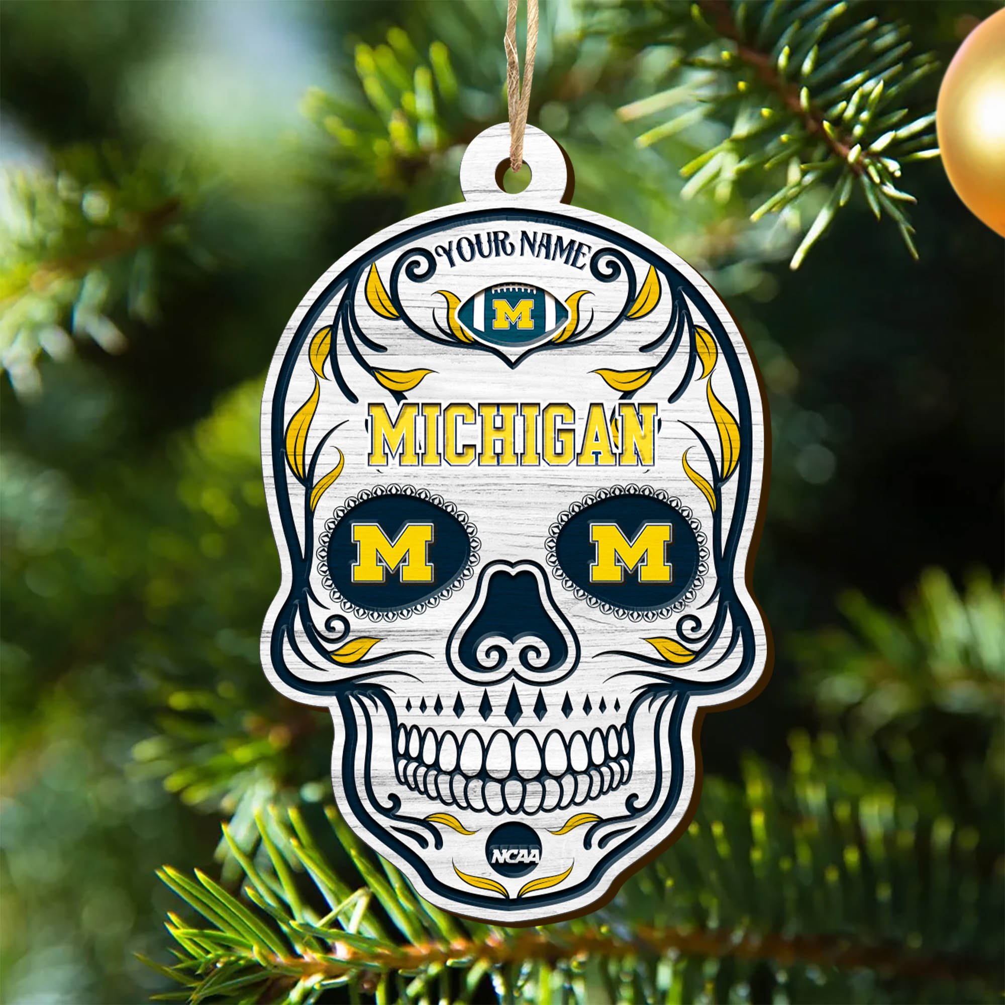 Michigan Wolverines Sport Wooden Ornament 2024 Version Personalized Your Name, Football Team And Skull Ornaments, Christmas Tree Decorations ETHY-53301