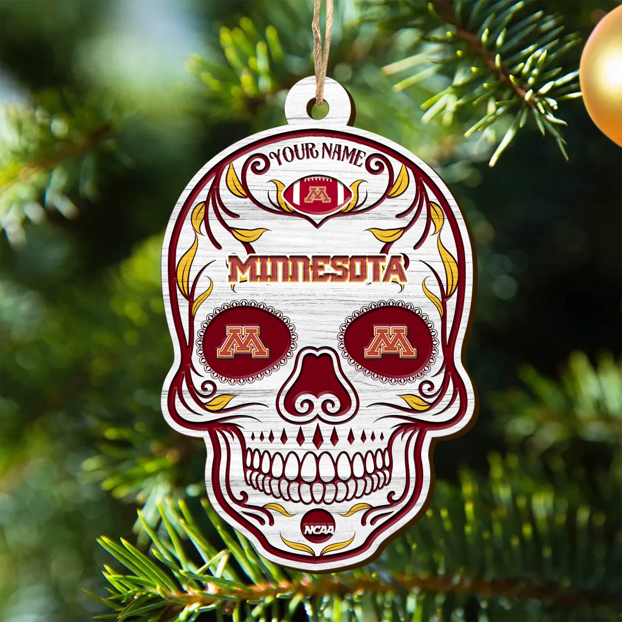 Minnesota Golden Gophers Sport Wooden Ornament 2024 Version Personalized Your Name, Football Team And Skull Ornaments, Christmas Tree Decorations ETHY-53301