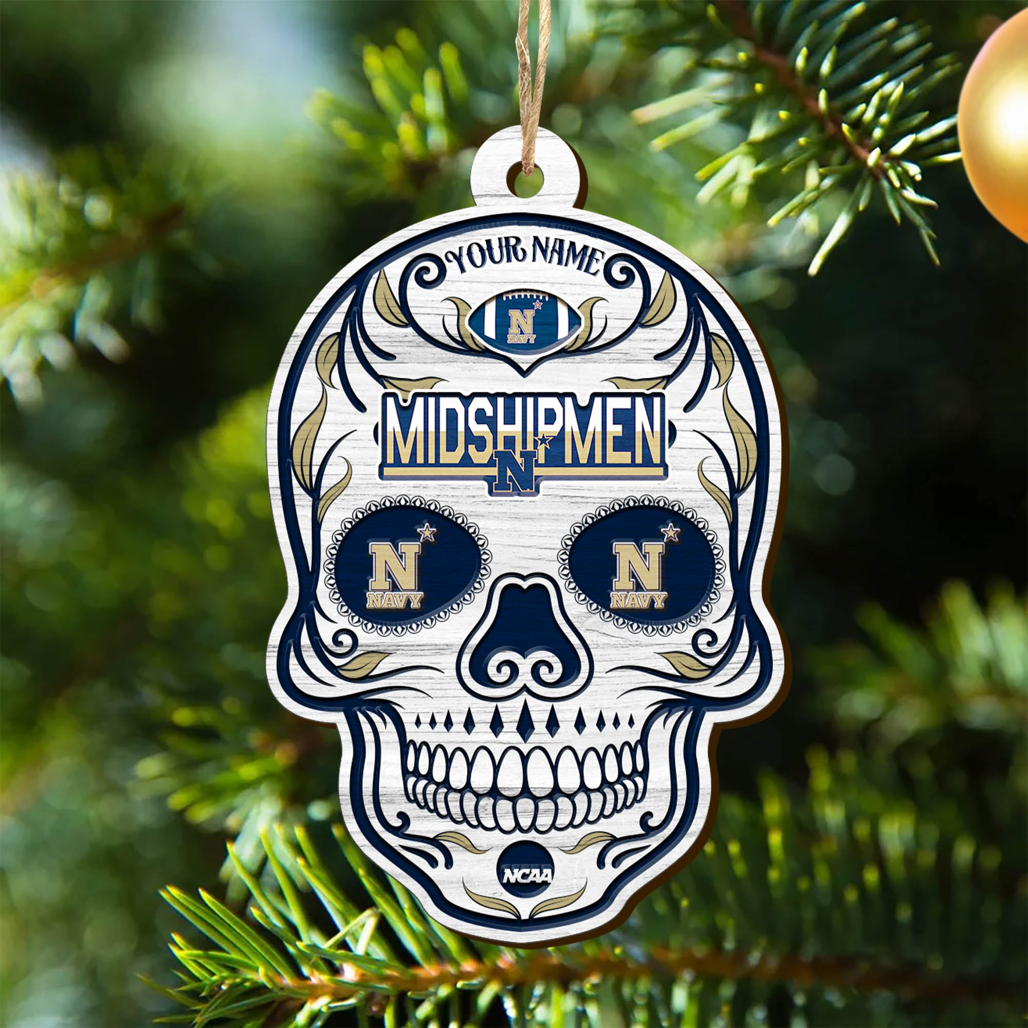 Navy Midshipmen Sport Wooden Ornament 2024 Version Personalized Your Name, Football Team And Skull Ornaments, Christmas Tree Decorations ETHY-53301