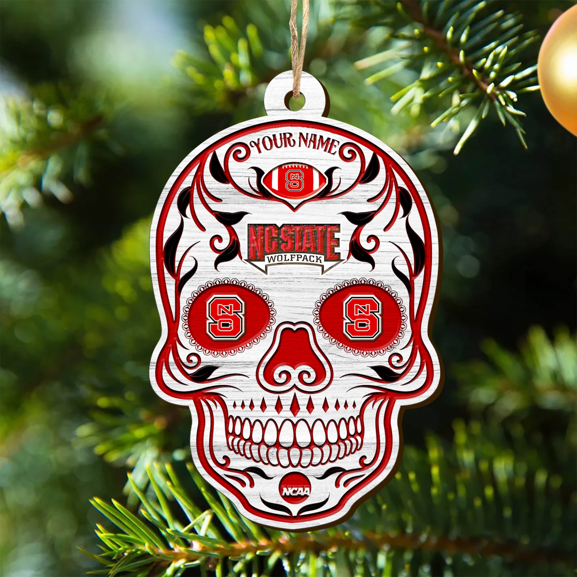 NC State Wolfpack Sport Wooden Ornament 2024 Version Personalized Your Name, Football Team And Skull Ornaments, Christmas Tree Decorations ETHY-53301