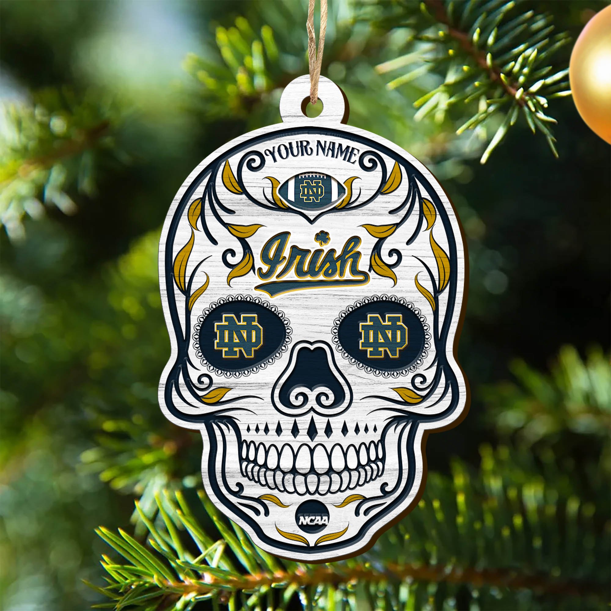 Notre Dame Fighting Irish Sport Wooden Ornament 2024 Version Personalized Your Name, Football Team And Skull Ornaments, Christmas Tree Decorations ETHY-53301