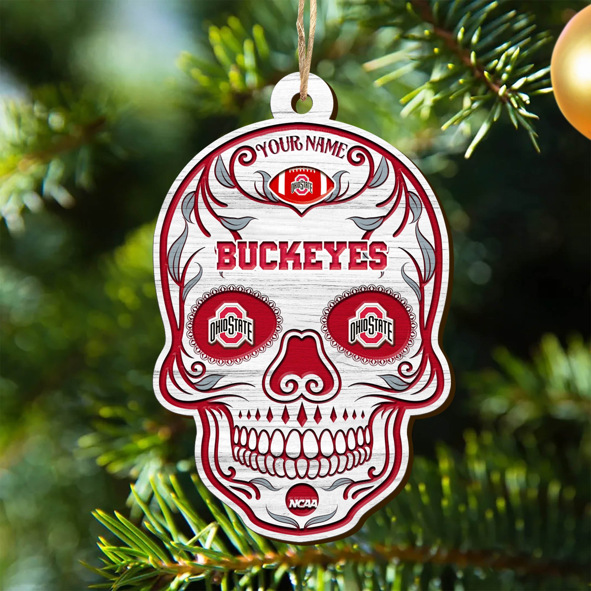 Ohio State Buckeyes Sport Wooden Ornament 2024 Version Personalized Your Name, Football Team And Skull Ornaments, Christmas Tree Decorations ETHY-53301
