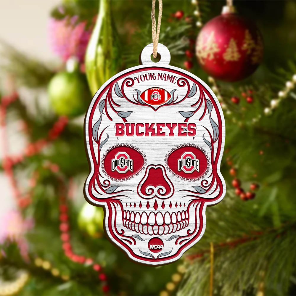 Alternative view of Ohio State Buckeyes Sport Wooden Ornament 2024 Version Personalized Your Name, Football Team And Skull Ornaments, Christmas Tree Decorations ETHY-53301