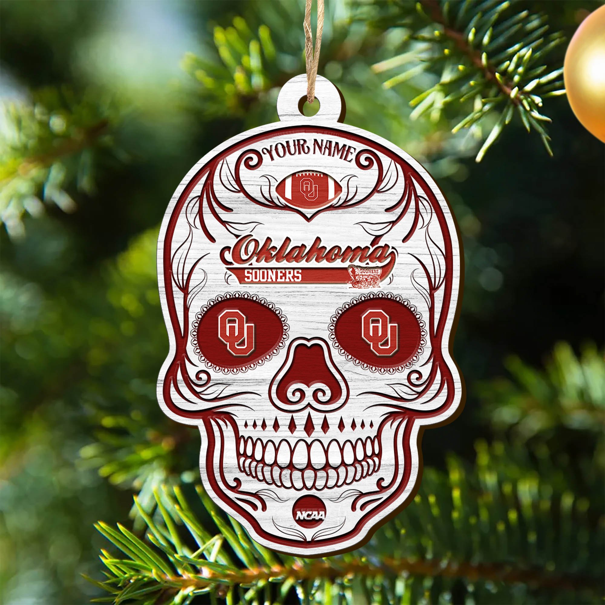 Oklahoma Sooners Sport Wooden Ornament 2024 Version Personalized Your Name, Football Team And Skull Ornaments, Christmas Tree Decorations ETHY-53301
