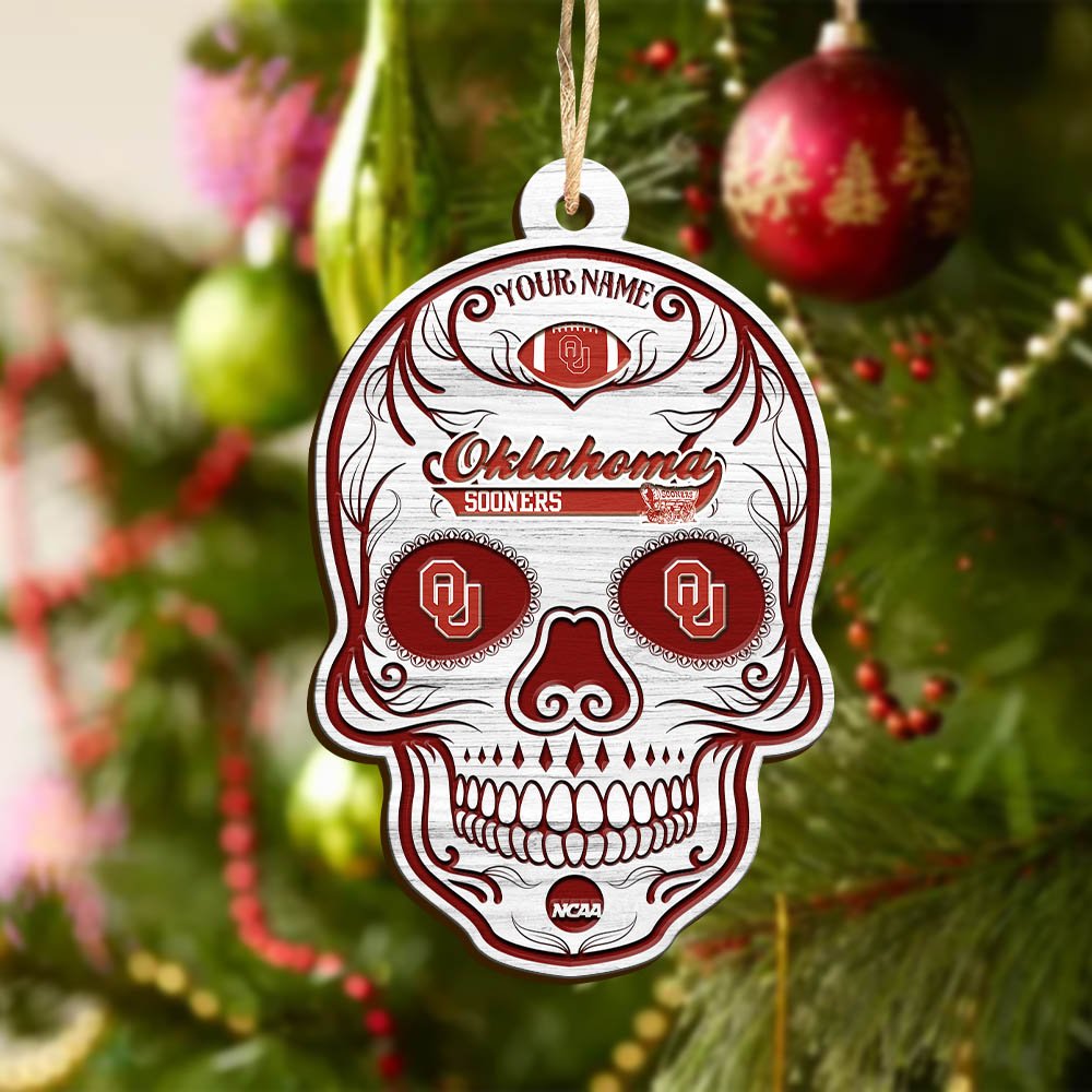 Alternative view of Oklahoma Sooners Sport Wooden Ornament 2024 Version Personalized Your Name, Football Team And Skull Ornaments, Christmas Tree Decorations ETHY-53301