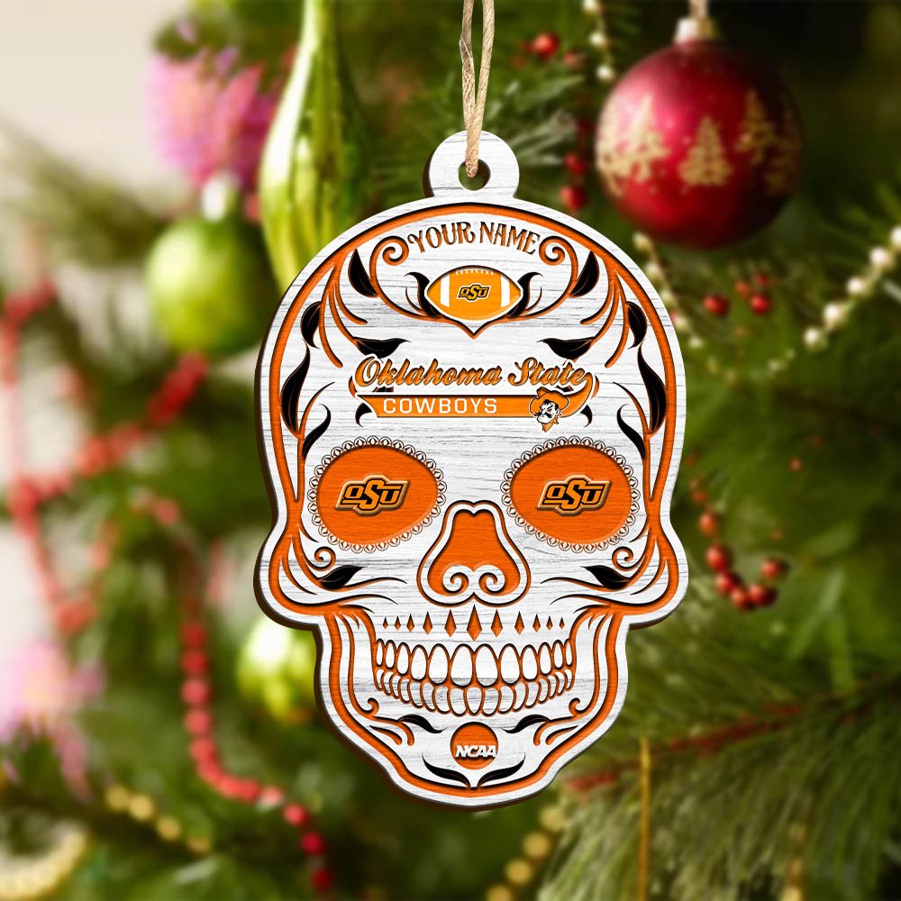 Alternative view of Oklahoma State Cowboys Sport Wooden Ornament 2024 Version Personalized Your Name, Football Team And Skull Ornaments, Christmas Tree Decorations ETHY-53301