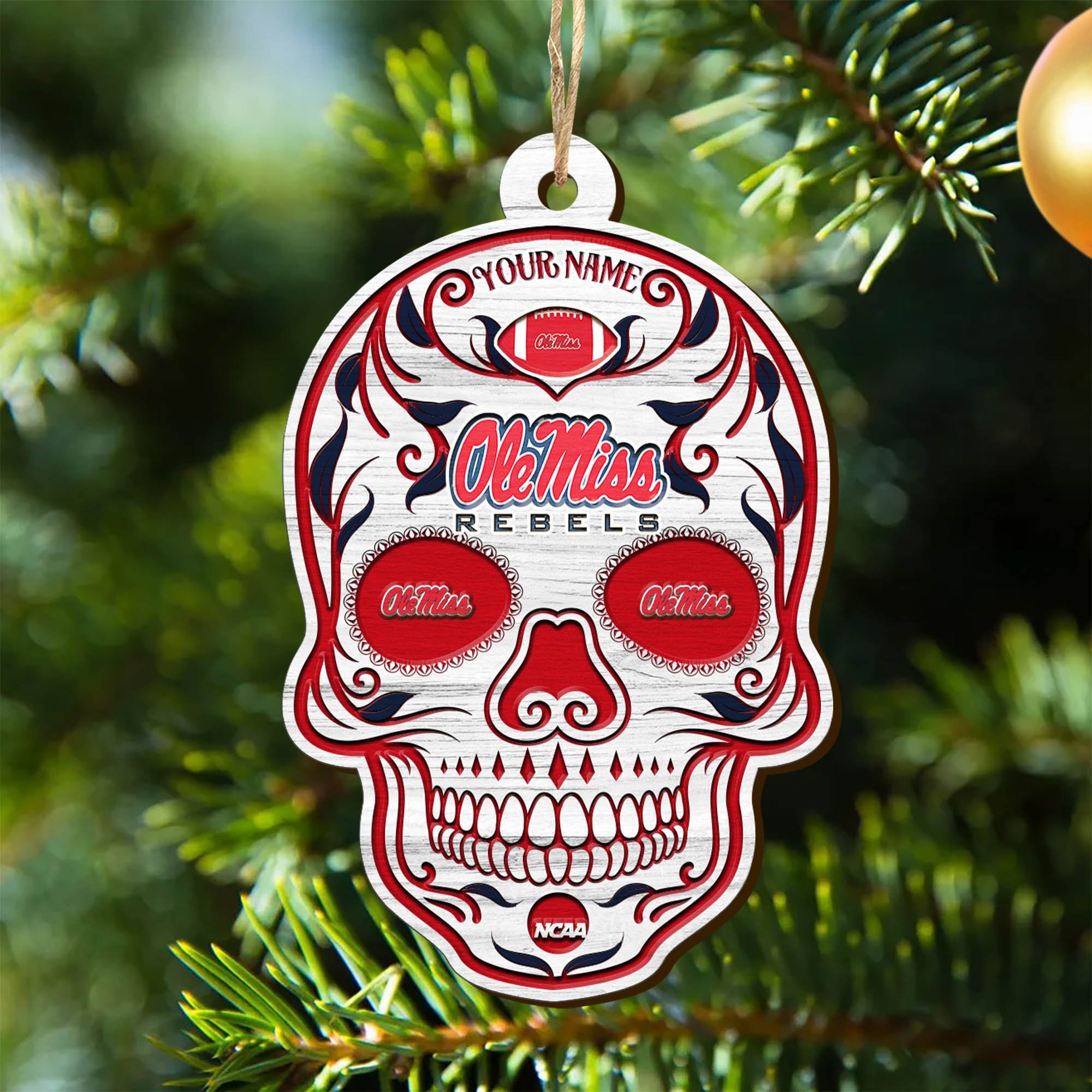 Ole Miss Rebels Sport Wooden Ornament 2024 Version Personalized Your Name, Football Team And Skull Ornaments, Christmas Tree Decorations ETHY-53301