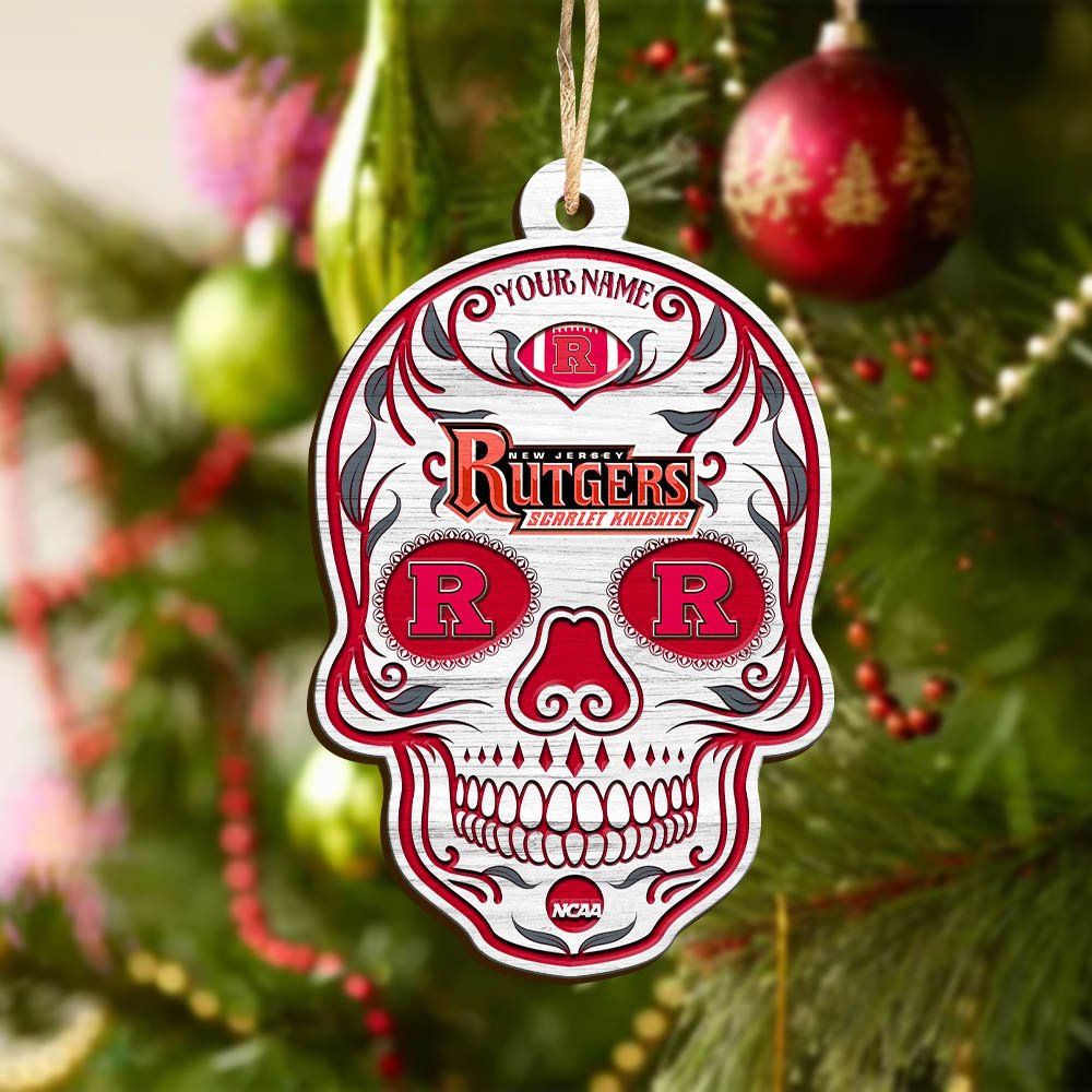 Alternative view of Rutgers Scarlet Knights Sport Wooden Ornament 2024 Version Personalized Your Name, Football Team And Skull Ornaments, Christmas Tree Decorations ETHY-53301