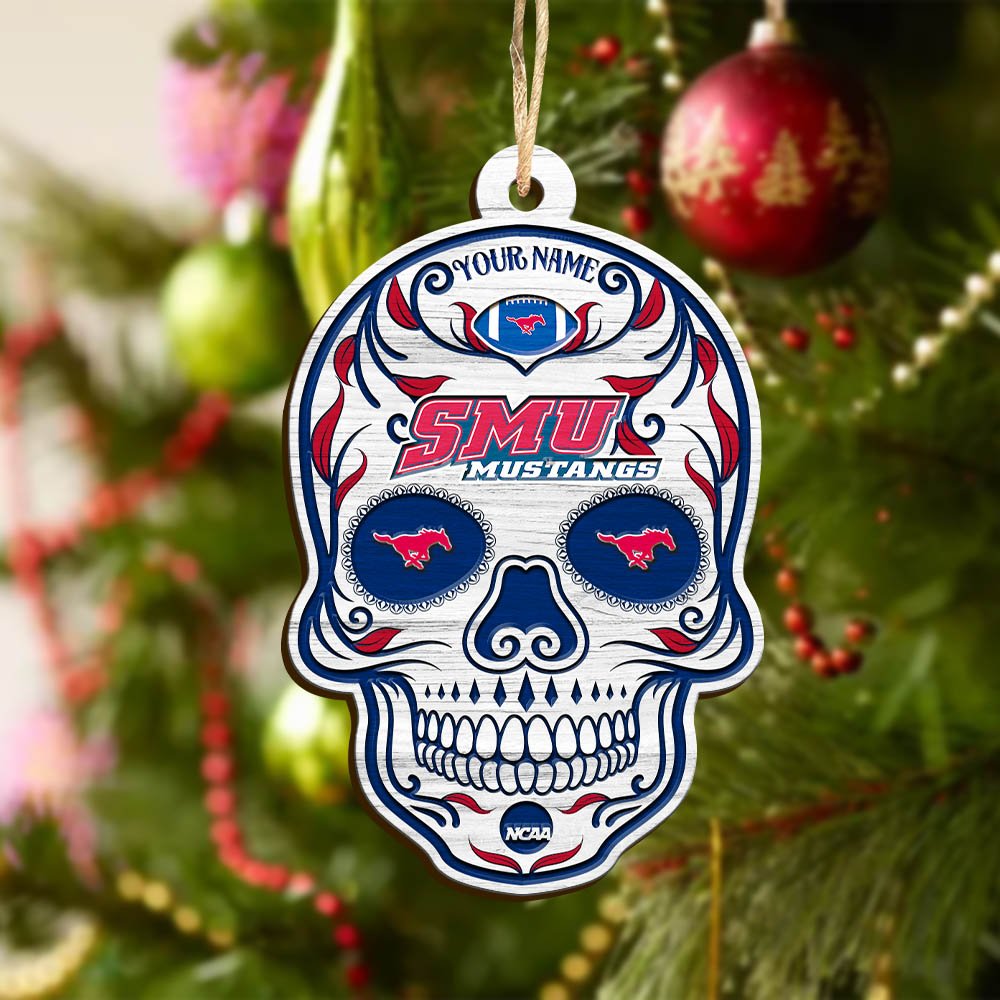 Alternative view of SMU Mustangs Sport Wooden Ornament 2024 Version Personalized Your Name, Football Team And Skull Ornaments, Christmas Tree Decorations ETHY-53301