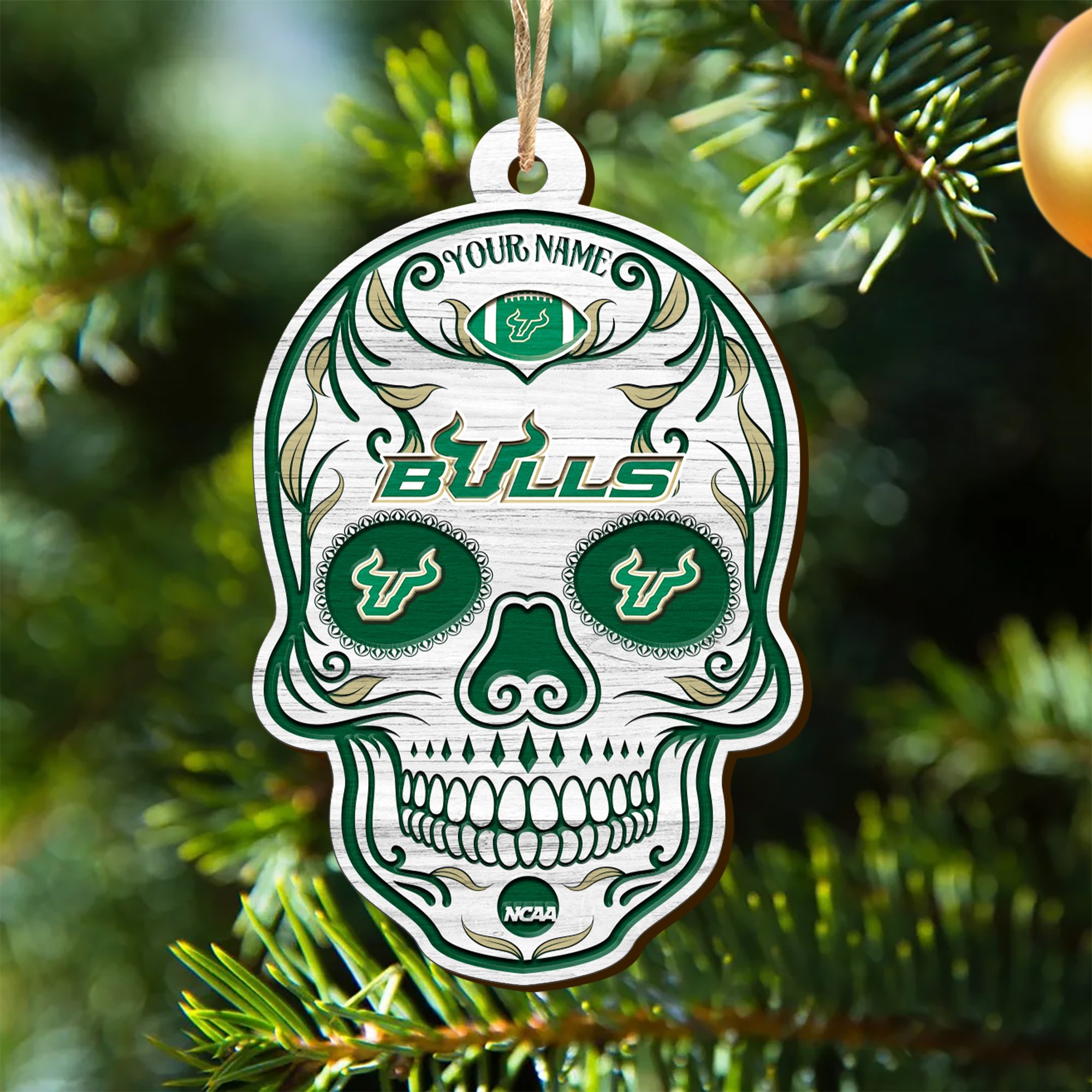 South Florida Bulls Sport Wooden Ornament 2024 Version Personalized Your Name, Football Team And Skull Ornaments, Christmas Tree Decorations ETHY-53301