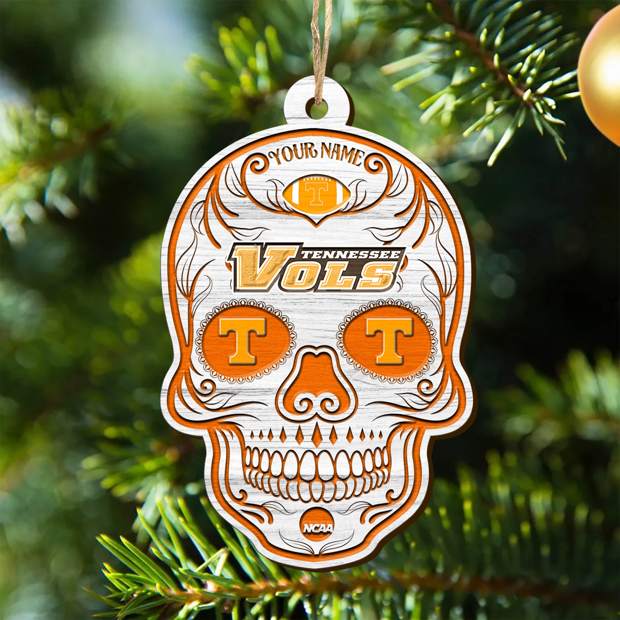 Tennessee Volunteers Sport Wooden Ornament 2024 Version Personalized Your Name, Football Team And Skull Ornaments, Christmas Tree Decorations ETHY-53301