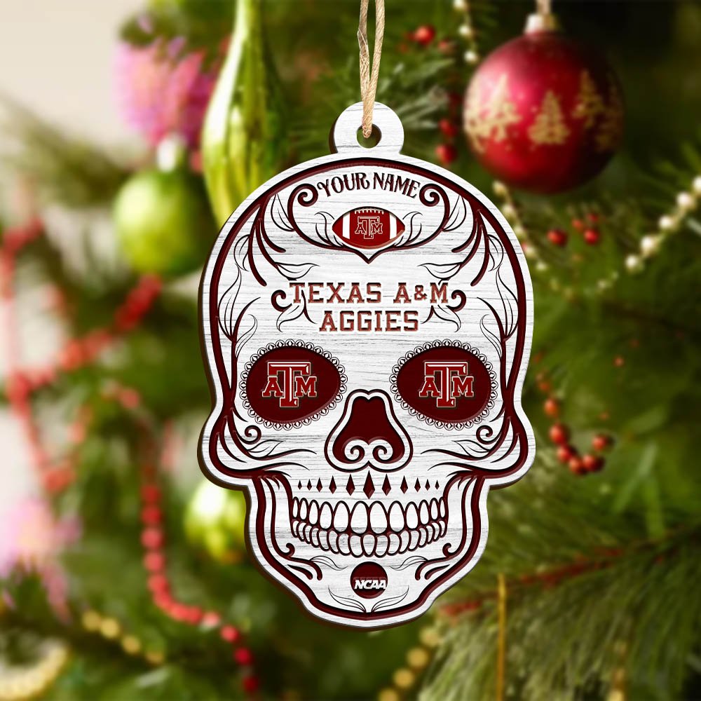 Alternative view of Texas A&M Aggies Sport Wooden Ornament 2024 Version Personalized Your Name, Football Team And Skull Ornaments, Christmas Tree Decorations ETHY-53301