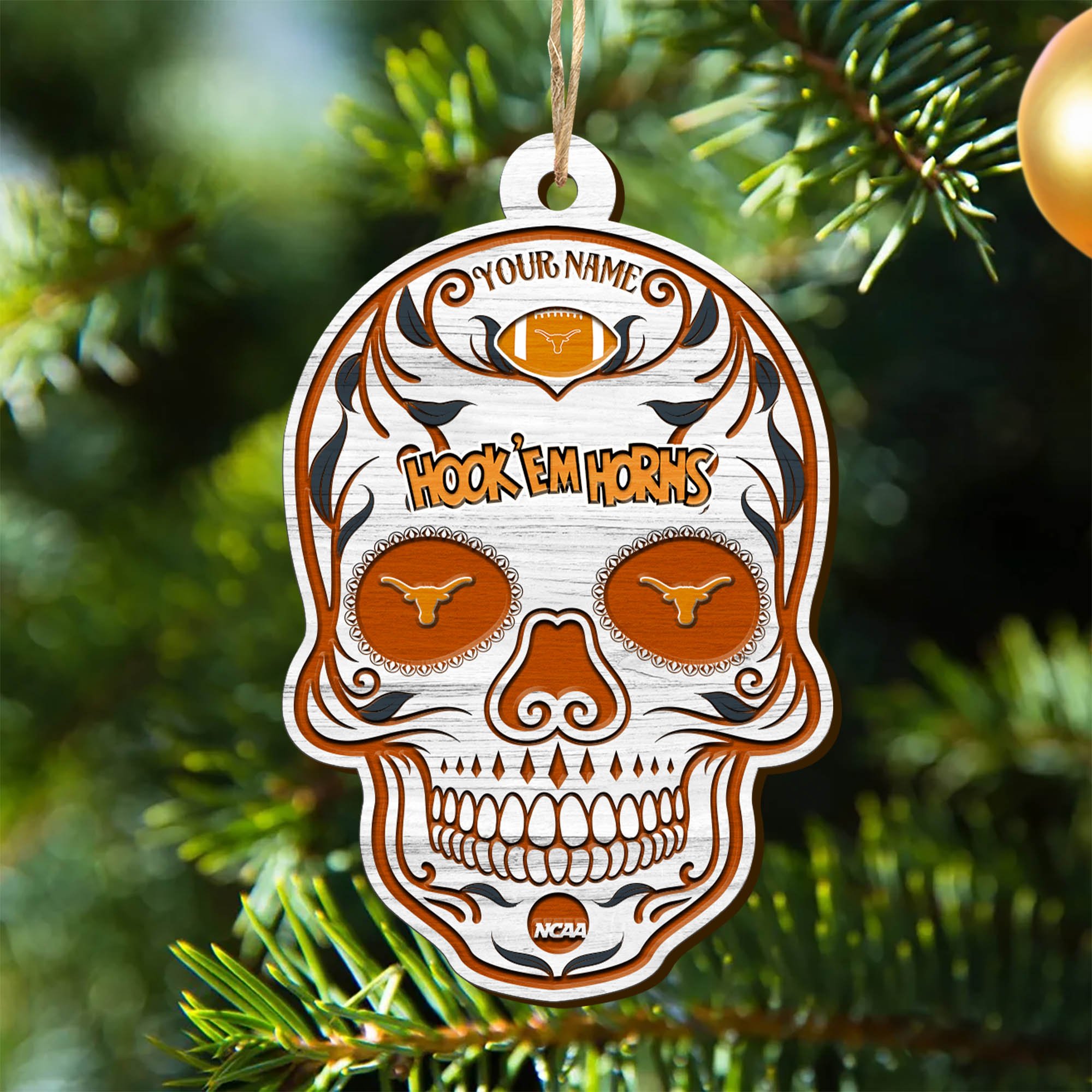 Texas Longhorns Sport Wooden Ornament 2024 Version Personalized Your Name, Football Team And Skull Ornaments, Christmas Tree Decorations ETHY-53301