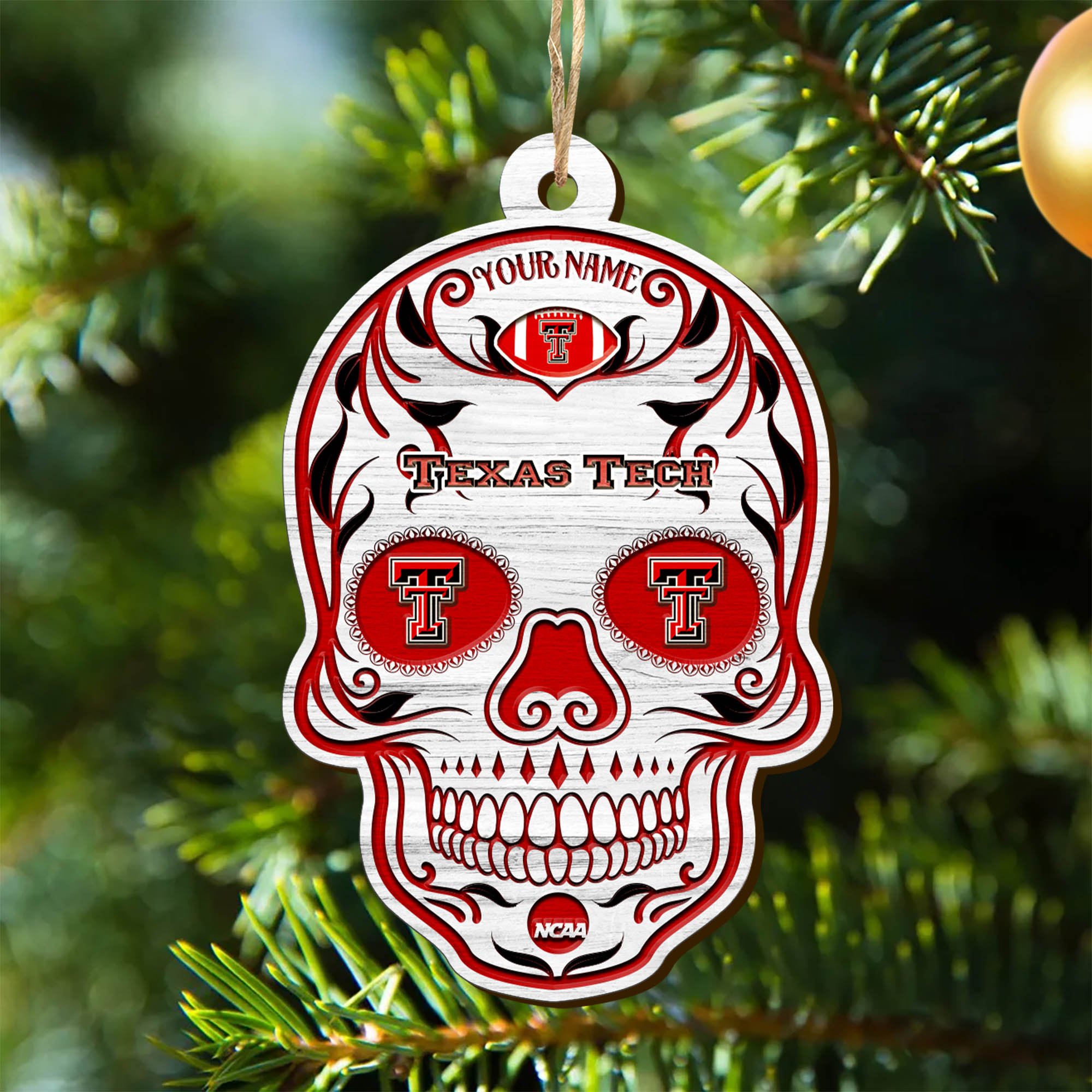 Texas Tech Red Raiders Sport Wooden Ornament 2024 Version Personalized Your Name, Football Team And Skull Ornaments, Christmas Tree Decorations ETHY-53301