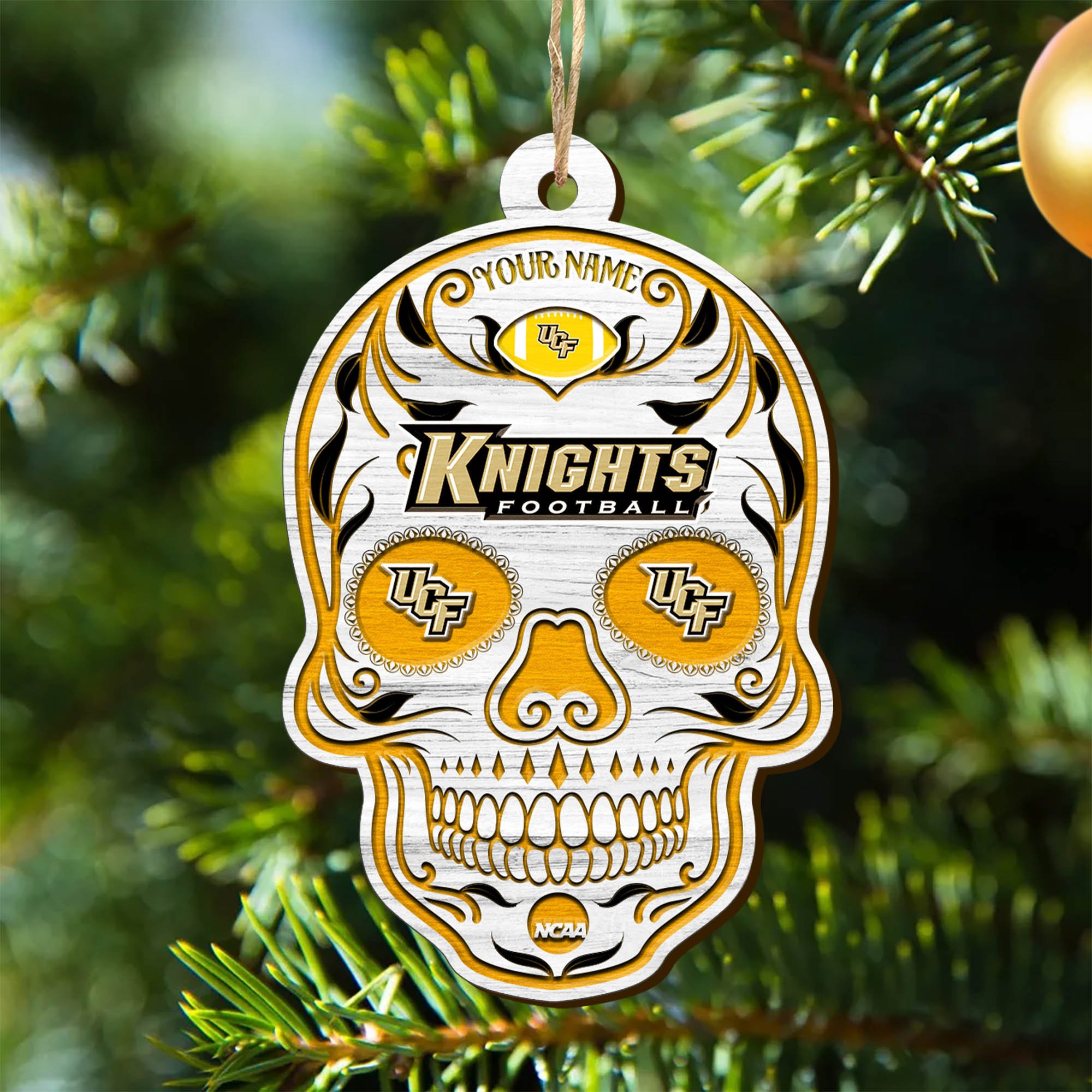 UCF Knights Sport Wooden Ornament 2024 Version Personalized Your Name, Football Team And Skull Ornaments, Christmas Tree Decorations ETHY-53301