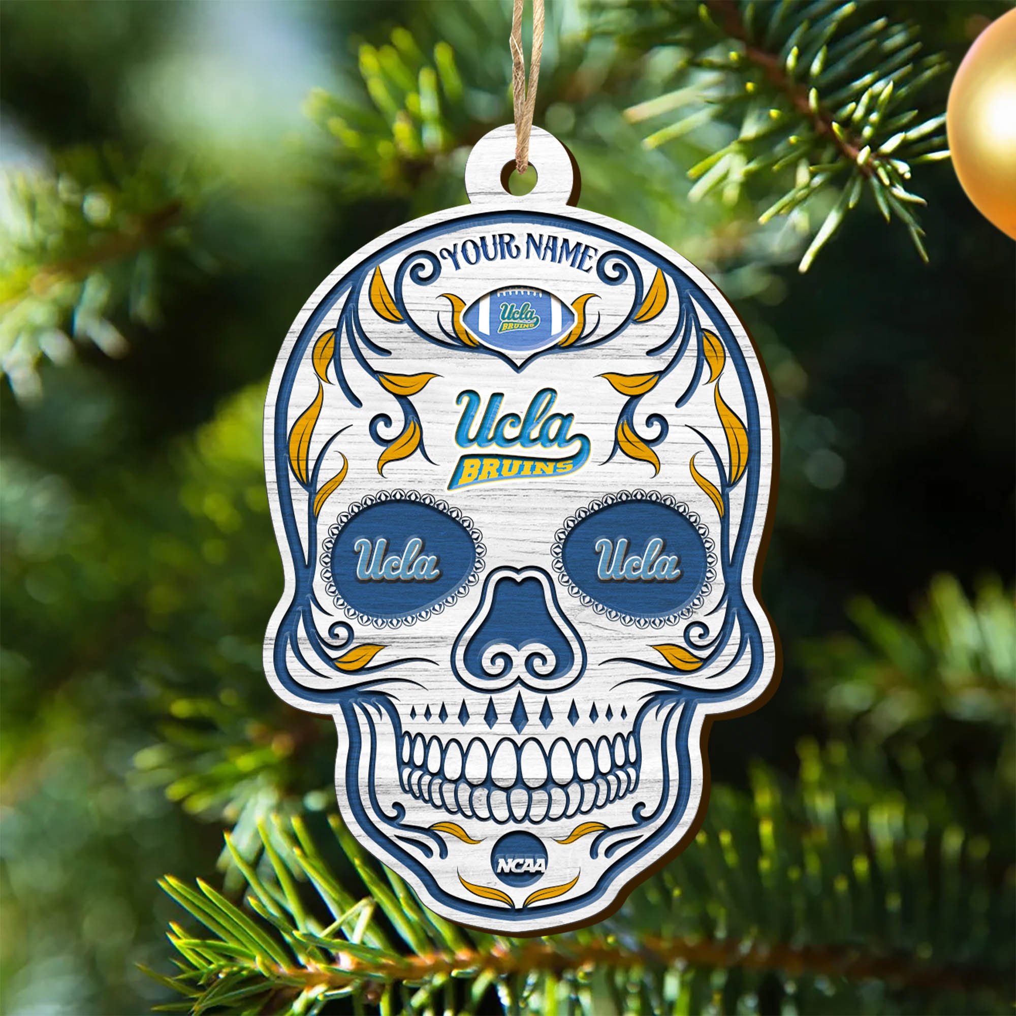 UCLA Bruins Sport Wooden Ornament 2024 Version Personalized Your Name, Football Team And Skull Ornaments, Christmas Tree Decorations ETHY-53301