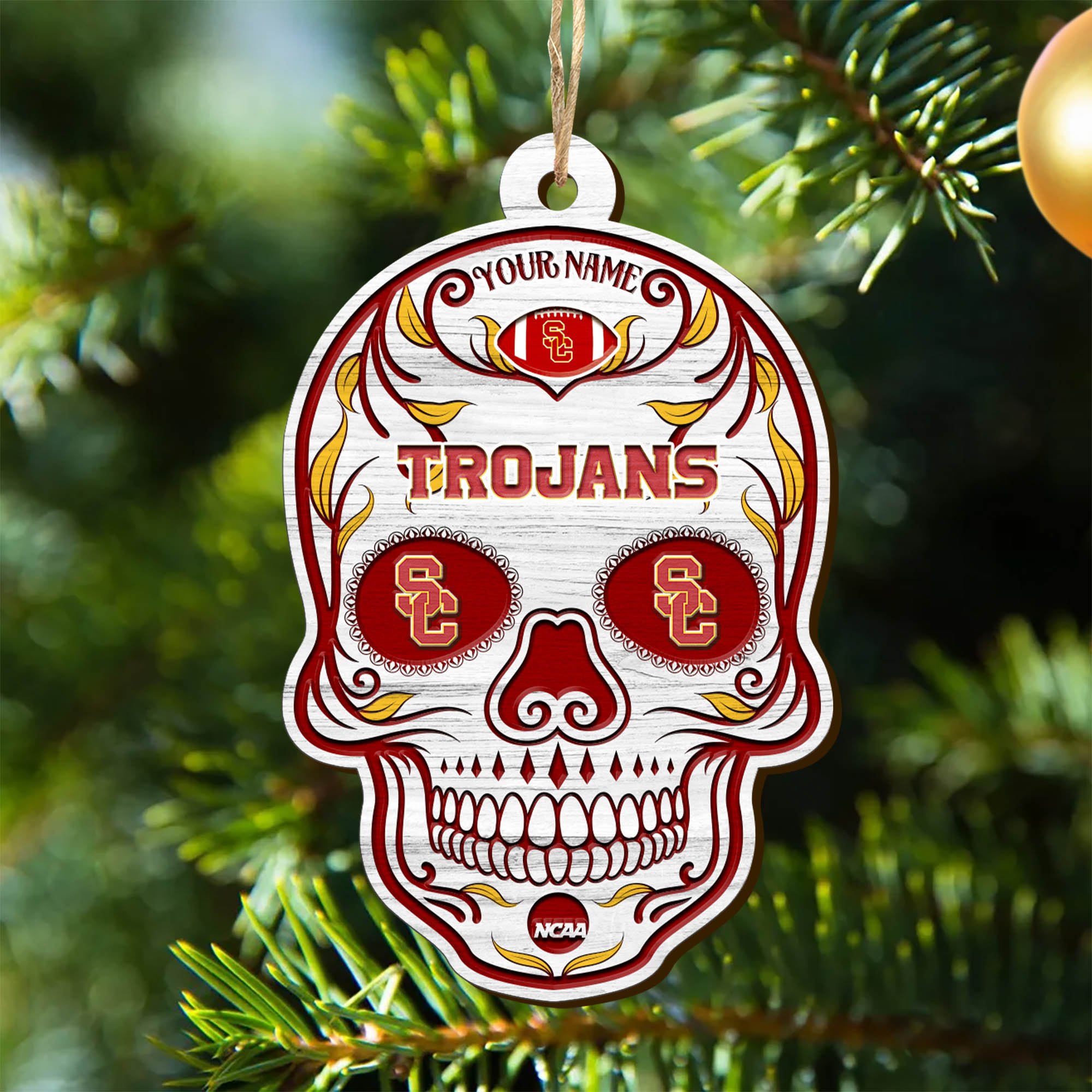 USC Trojans Sport Wooden Ornament 2024 Version Personalized Your Name, Football Team And Skull Ornaments, Christmas Tree Decorations ETHY-53301