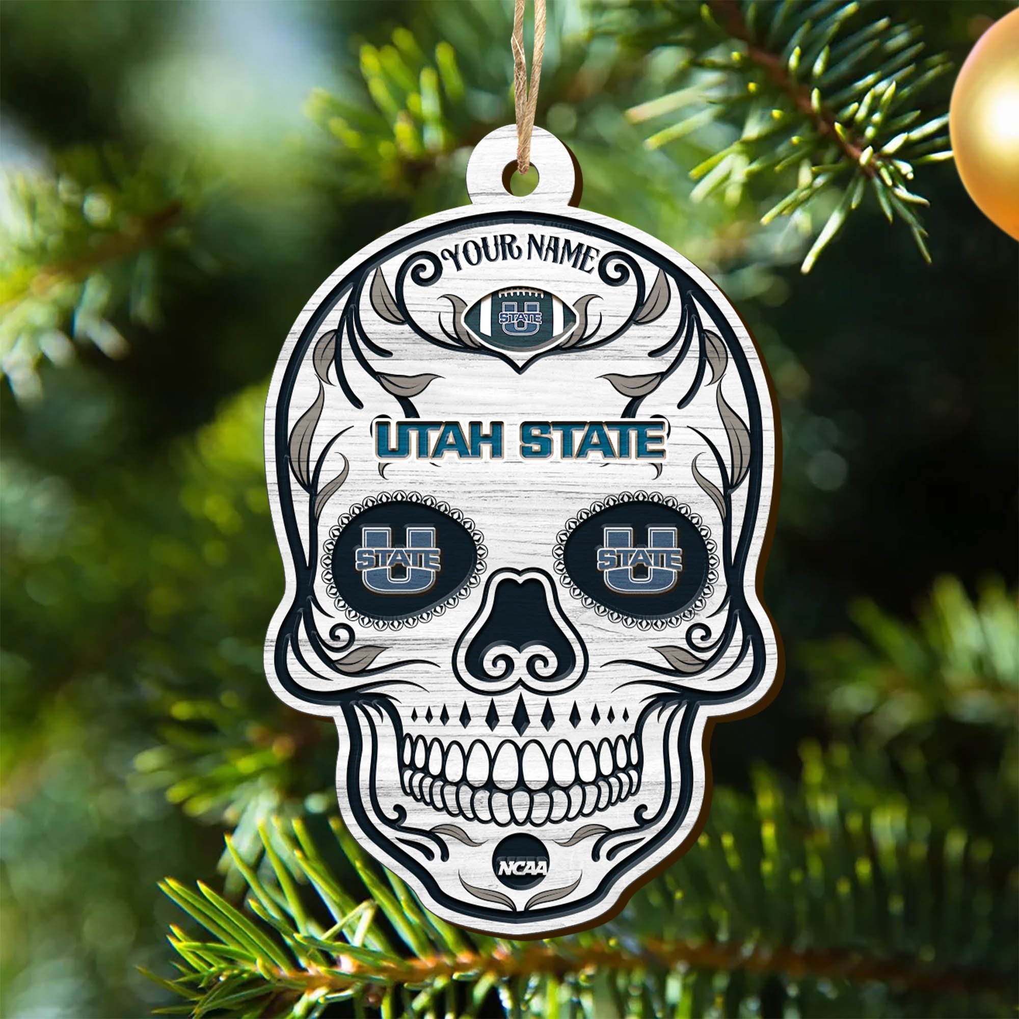 Utah State Aggies Sport Wooden Ornament 2024 Version Personalized Your Name, Football Team And Skull Ornaments, Christmas Tree Decorations ETHY-53301