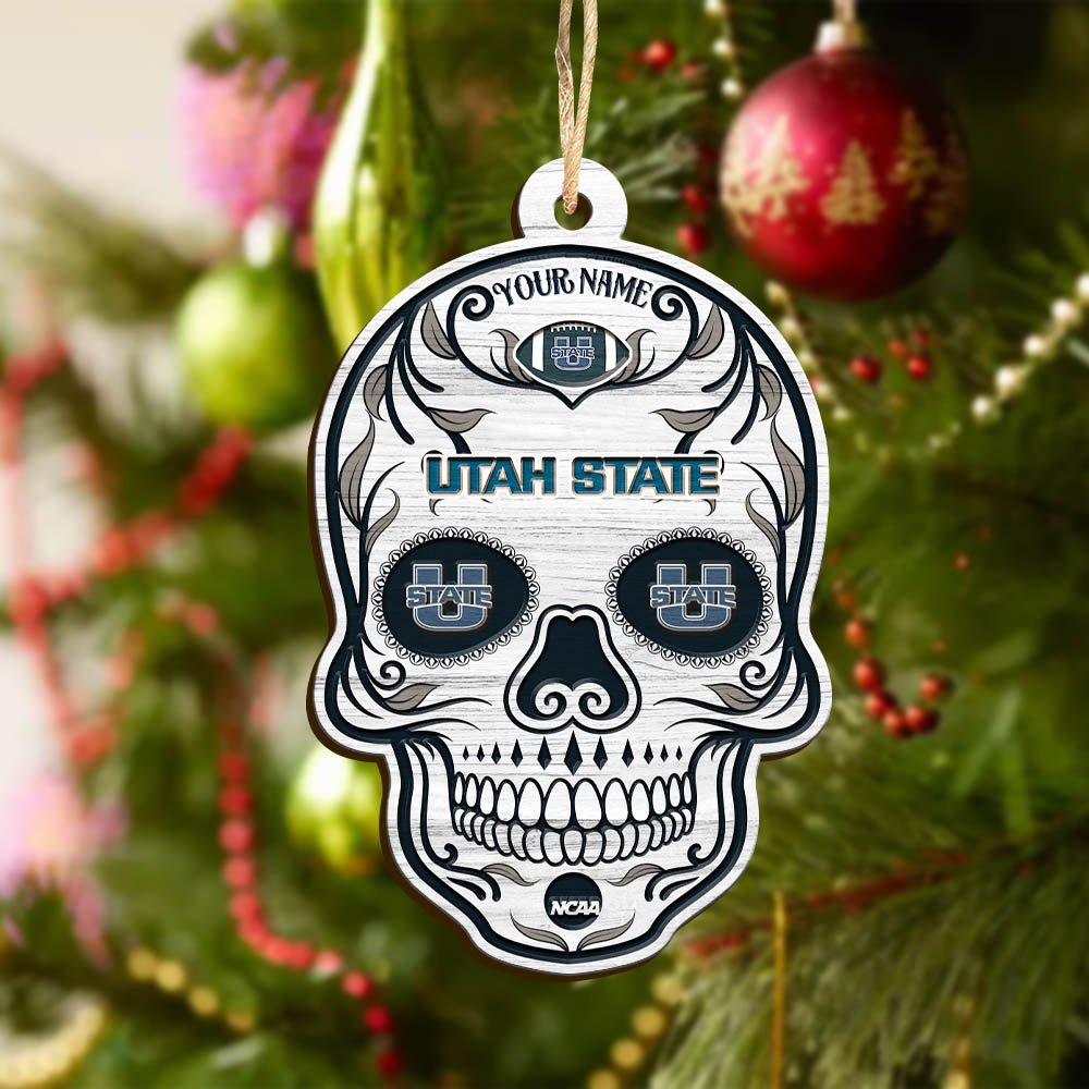 Alternative view of Utah State Aggies Sport Wooden Ornament 2024 Version Personalized Your Name, Football Team And Skull Ornaments, Christmas Tree Decorations ETHY-53301
