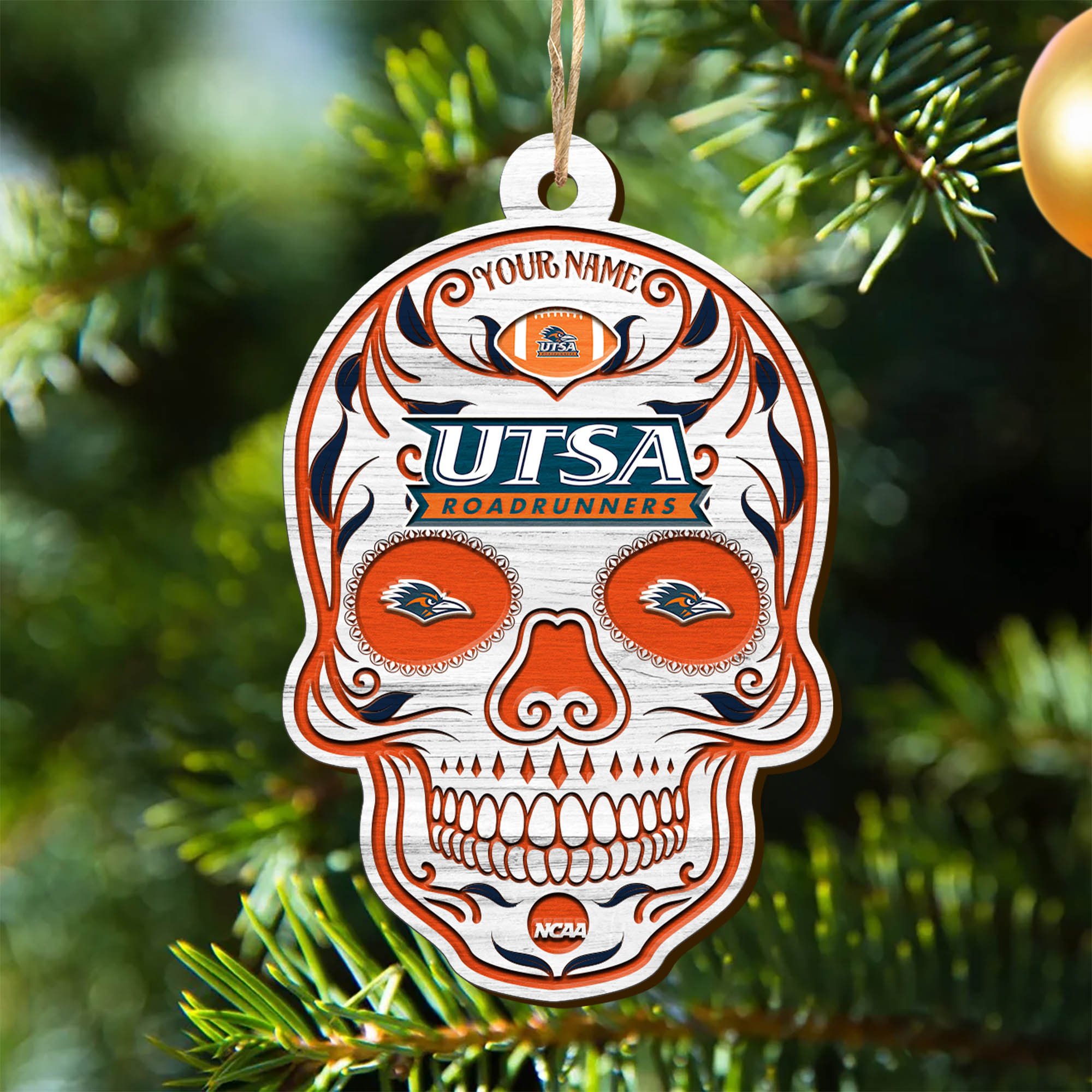 UTSA Roadrunners Sport Wooden Ornament 2024 Version Personalized Your Name, Football Team And Skull Ornaments, Christmas Tree Decorations ETHY-53301