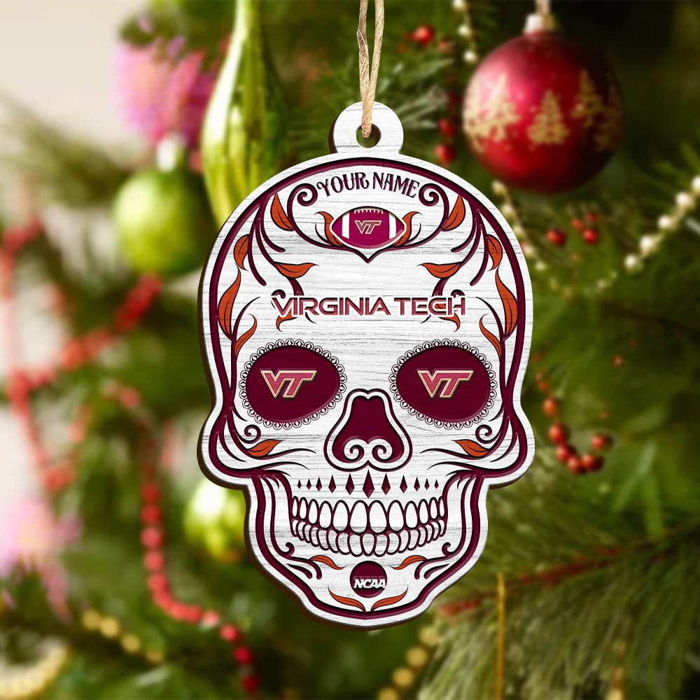 Alternative view of Virginia Tech Hokies Sport Wooden Ornament 2024 Version Personalized Your Name, Football Team And Skull Ornaments, Christmas Tree Decorations ETHY-53301