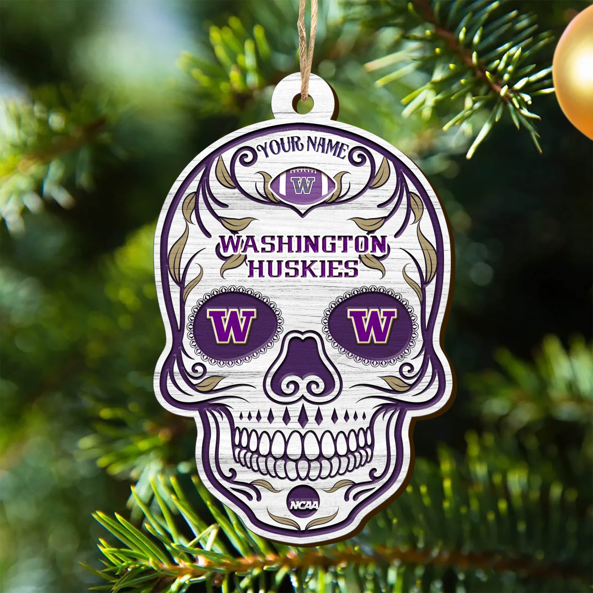 Washington Huskies Sport Wooden Ornament 2024 Version Personalized Your Name, Football Team And Skull Ornaments, Christmas Tree Decorations ETHY-53301