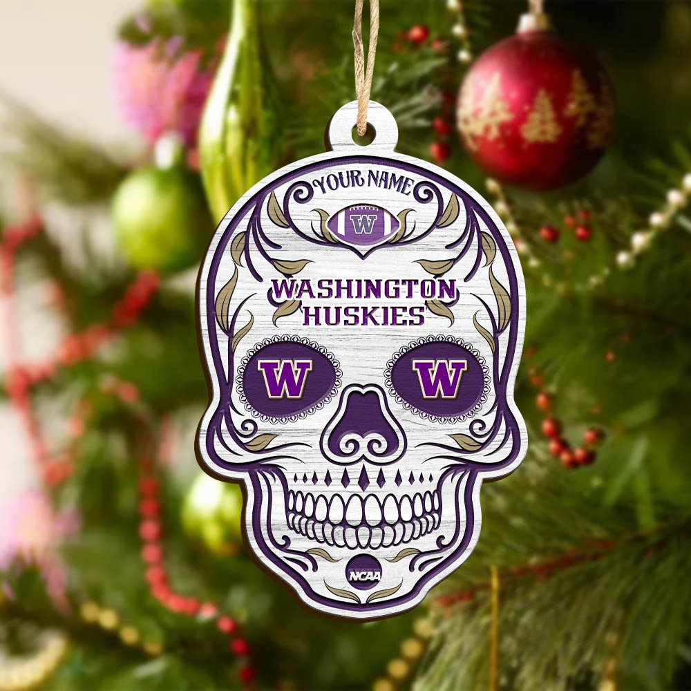 Alternative view of Washington Huskies Sport Wooden Ornament 2024 Version Personalized Your Name, Football Team And Skull Ornaments, Christmas Tree Decorations ETHY-53301