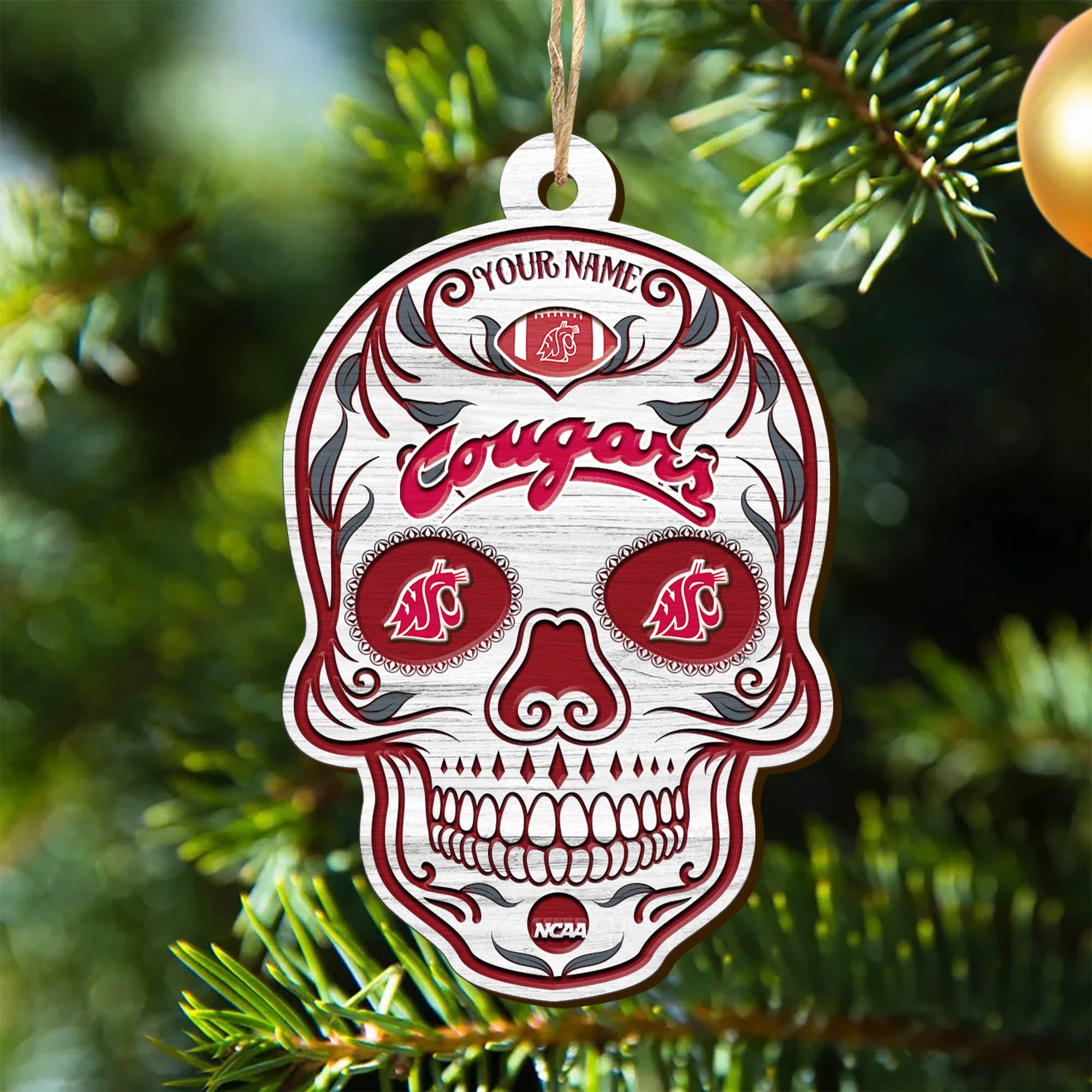 Washington State Cougars Sport Wooden Ornament 2024 Version Personalized Your Name, Football Team And Skull Ornaments, Christmas Tree Decorations ETHY-53301