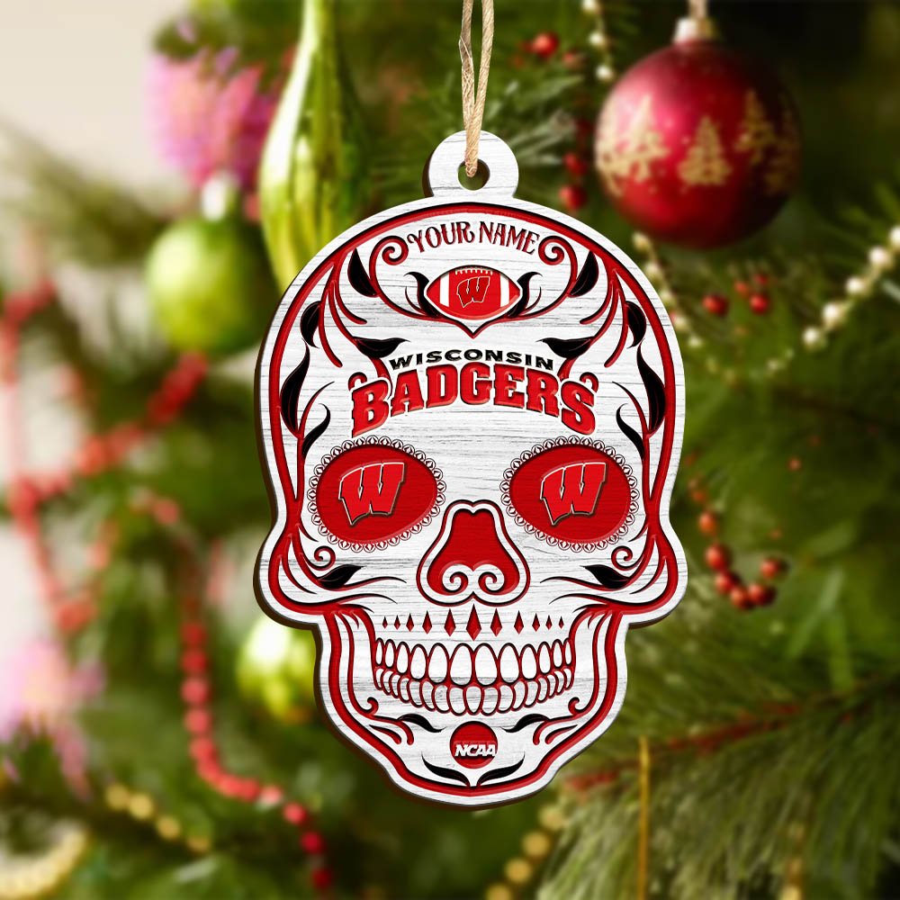 Alternative view of Wisconsin Badgers Sport Wooden Ornament 2024 Version Personalized Your Name, Football Team And Skull Ornaments, Christmas Tree Decorations ETHY-53301