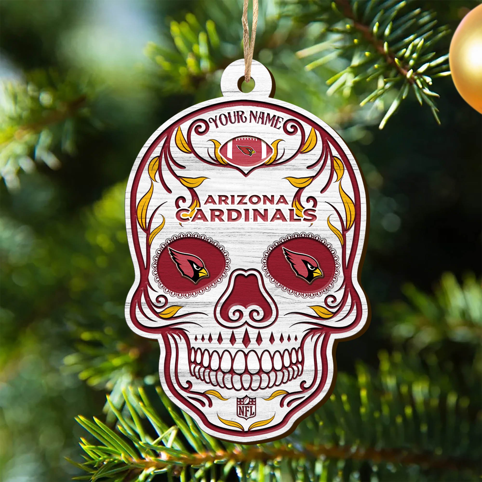 Arizona Cardinals Sport Wooden Ornament 2024 Version Personalized Your Name, Football Team And Skull Ornaments, Christmas Tree Decorations ETHY-53301
