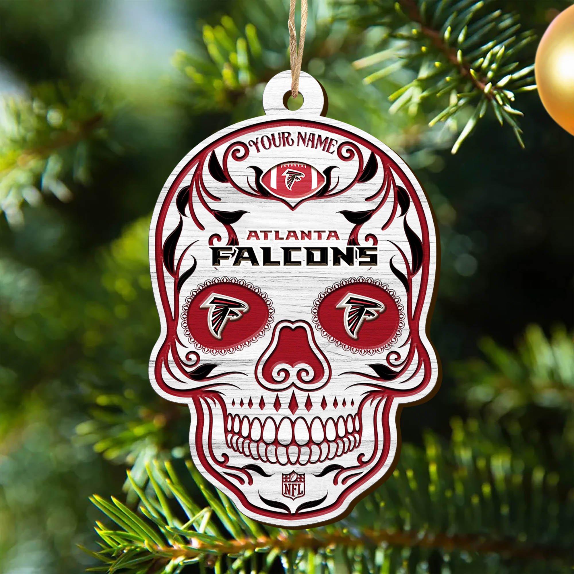 Atlanta Falcons Sport Wooden Ornament 2024 Version Personalized Your Name, Football Team And Skull Ornaments, Christmas Tree Decorations ETHY-53301