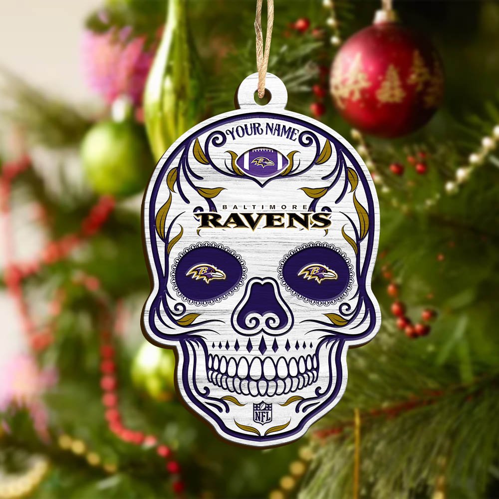 Alternative view of Baltimore Ravens Sport Wooden Ornament 2024 Version Personalized Your Name, Football Team And Skull Ornaments, Christmas Tree Decorations ETHY-53301