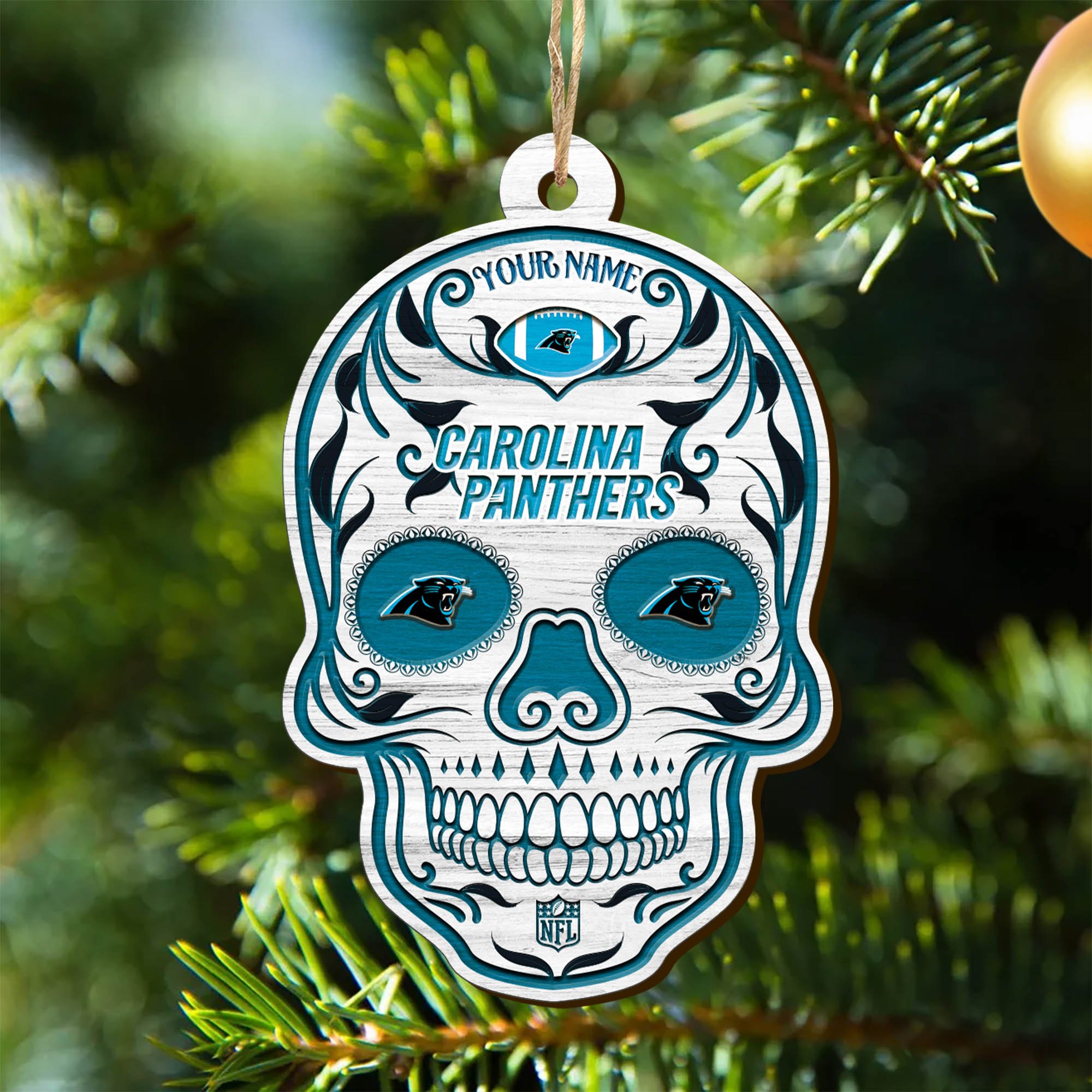 Carolina Panthers Sport Wooden Ornament 2024 Version Personalized Your Name, Football Team And Skull Ornaments, Christmas Tree Decorations ETHY-53301