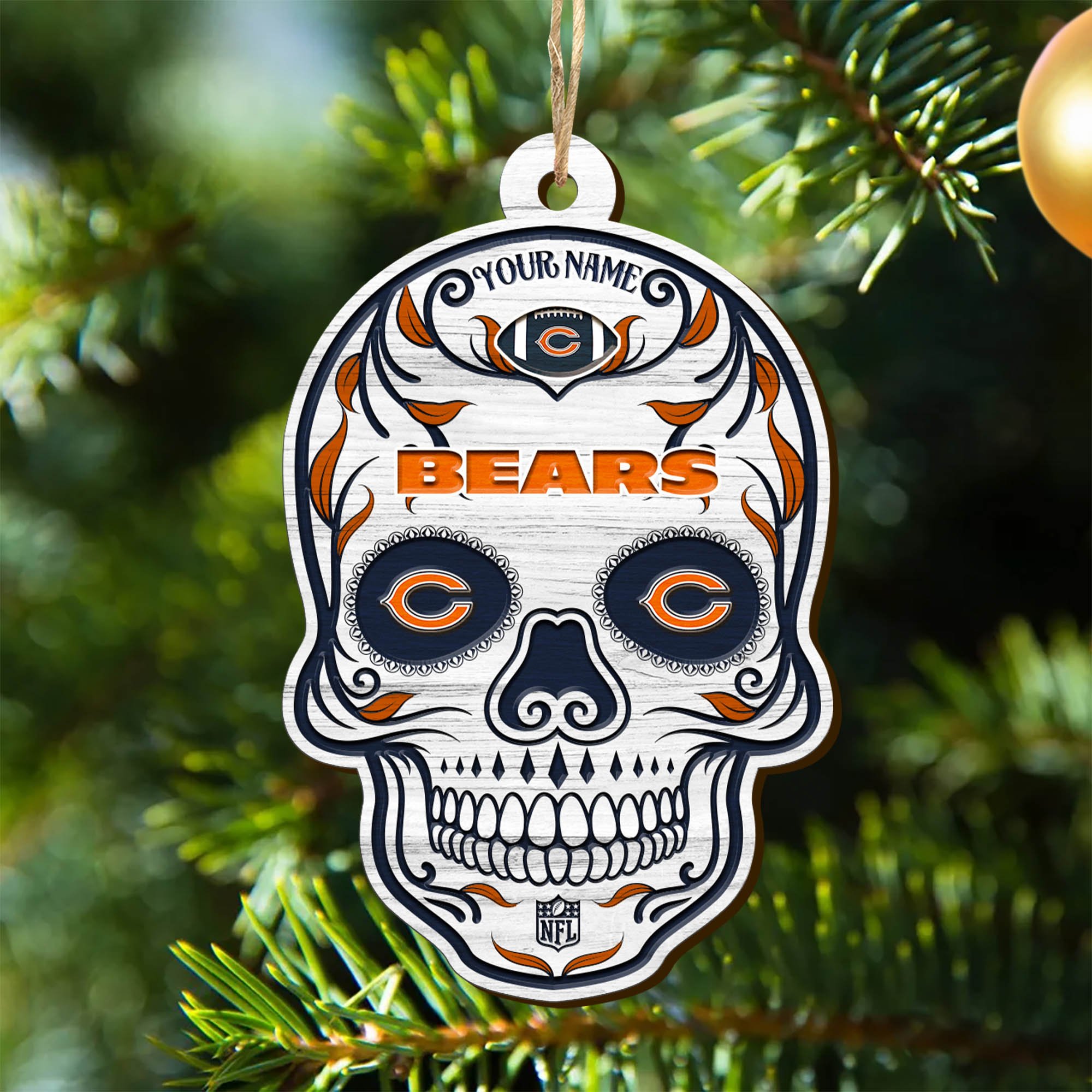 Chicago Bears Sport Wooden Ornament 2024 Version Personalized Your Name, Football Team And Skull Ornaments, Christmas Tree Decorations ETHY-53301