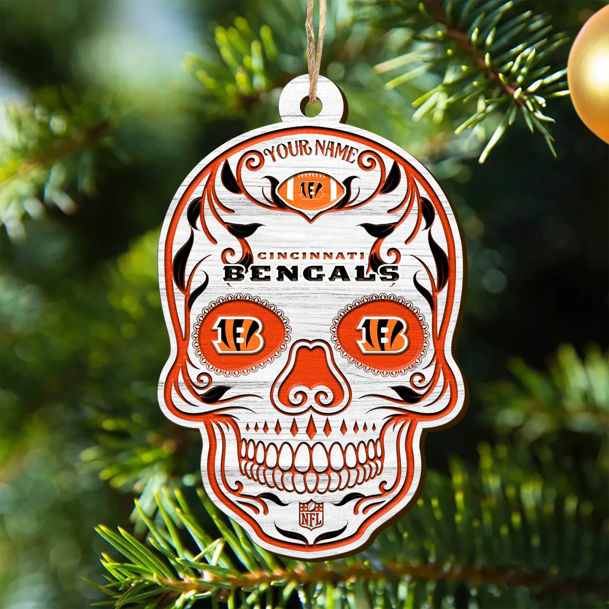 Cincinnati Bengals Sport Wooden Ornament 2024 Version Personalized Your Name, Football Team And Skull Ornaments, Christmas Tree Decorations ETHY-53301