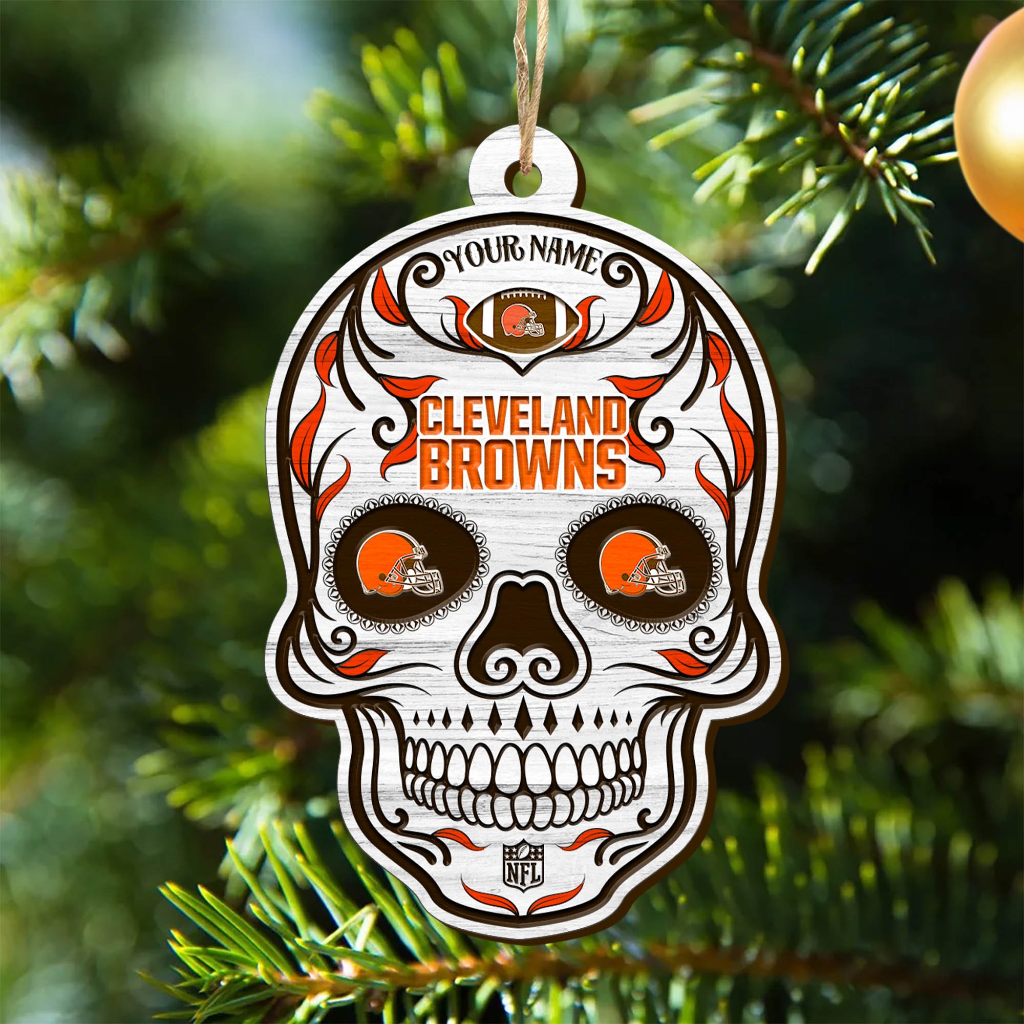 Cleveland Browns Sport Wooden Ornament 2024 Version Personalized Your Name, Football Team And Skull Ornaments, Christmas Tree Decorations ETHY-53301