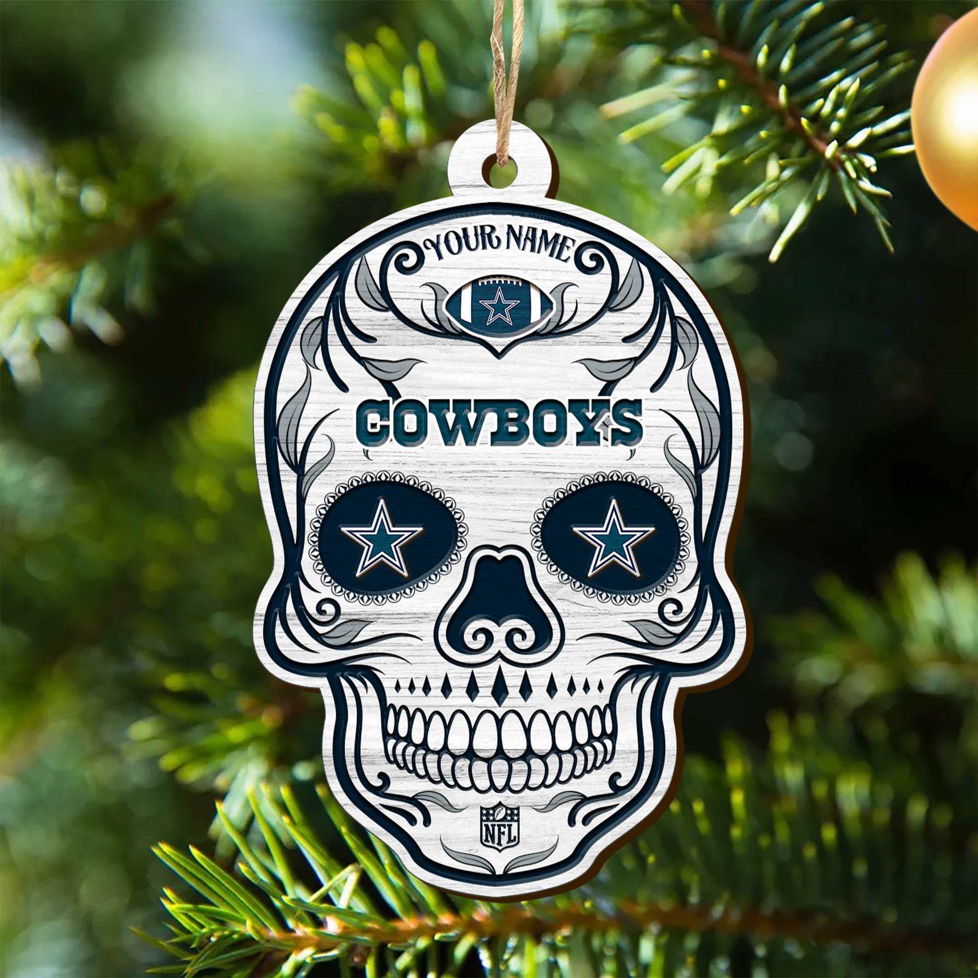 Dallas Cowboys Sport Wooden Ornament 2024 Version Personalized Your Name, Football Team And Skull Ornaments, Christmas Tree Decorations ETHY-53301