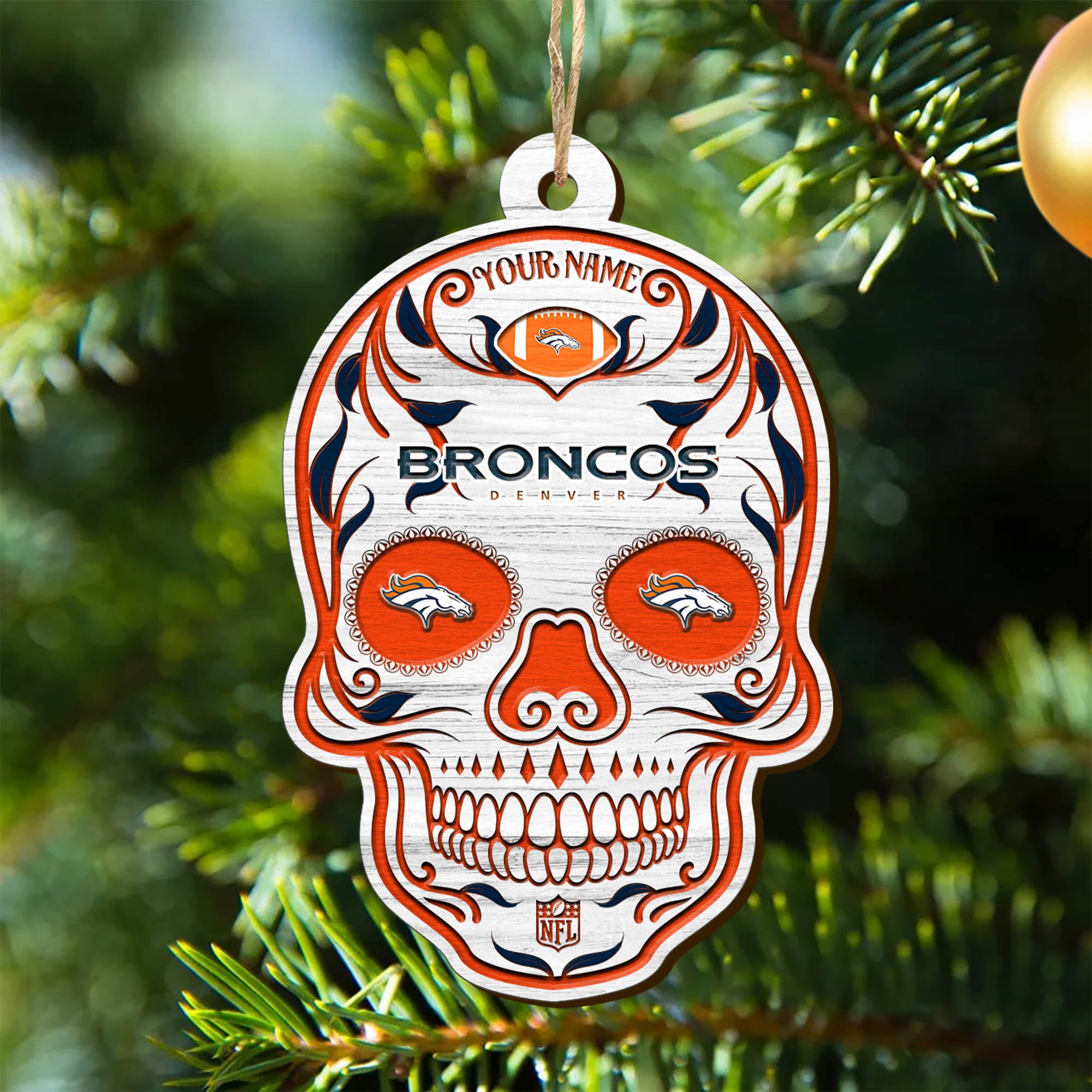 Denver Broncos Sport Wooden Ornament 2024 Version Personalized Your Name, Football Team And Skull Ornaments, Christmas Tree Decorations ETHY-53301