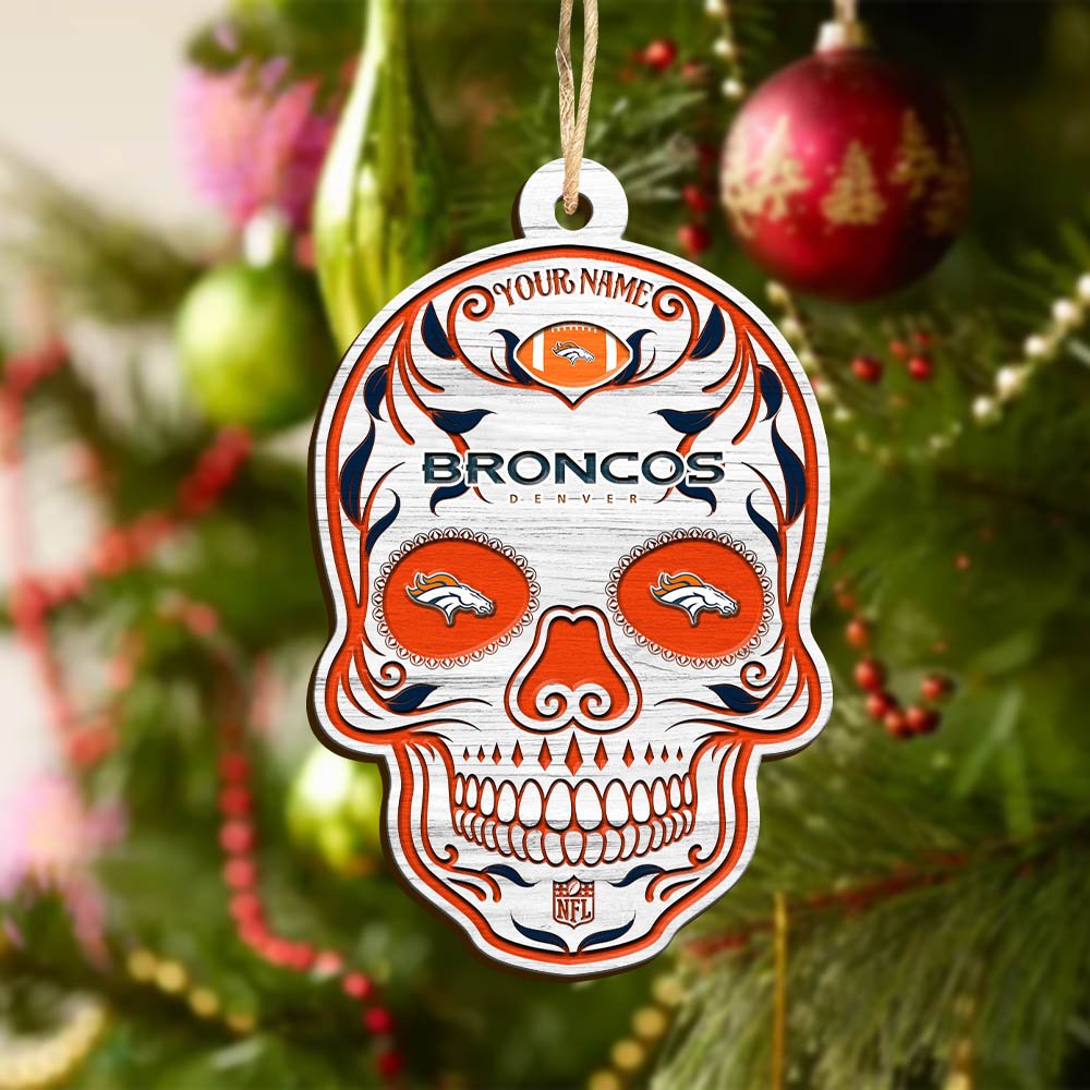 Alternative view of Denver Broncos Sport Wooden Ornament 2024 Version Personalized Your Name, Football Team And Skull Ornaments, Christmas Tree Decorations ETHY-53301