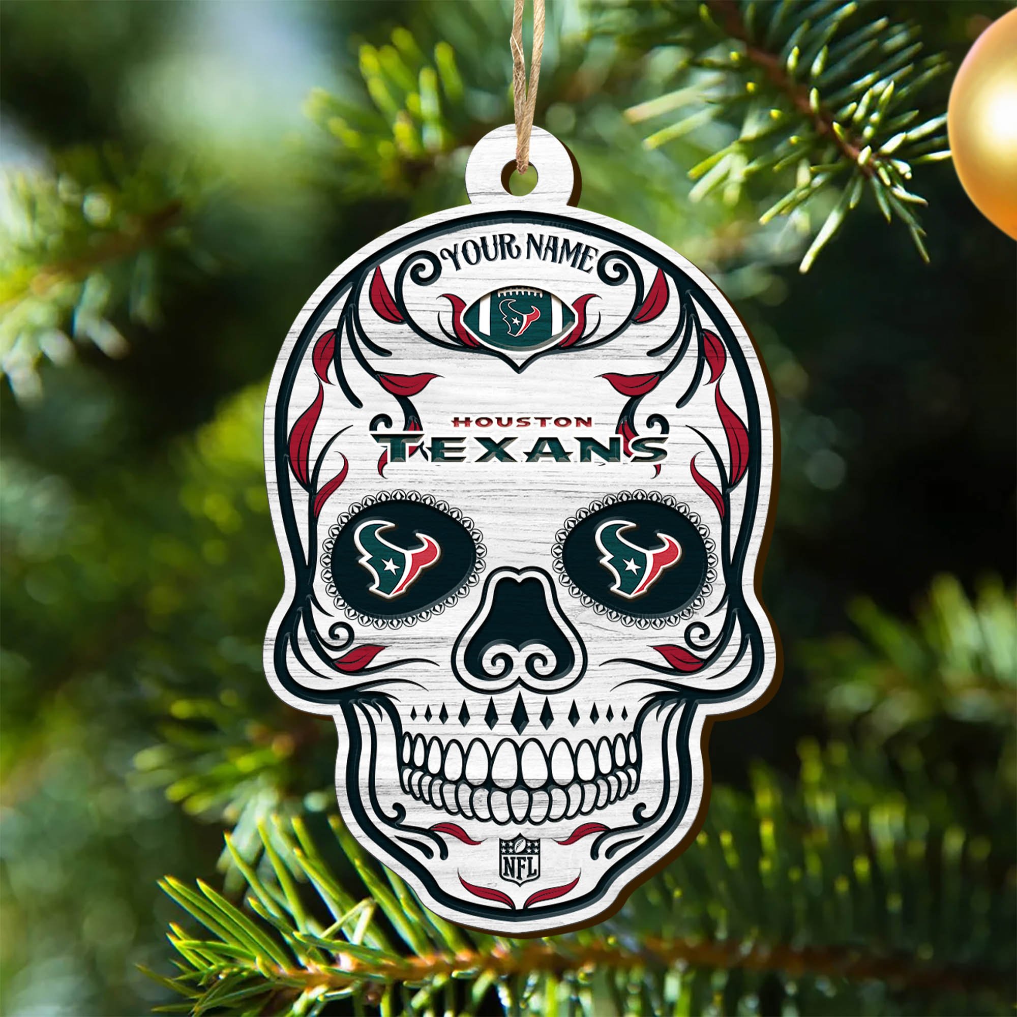 Houston Texans Sport Wooden Ornament 2024 Version Personalized Your Name, Football Team And Skull Ornaments, Christmas Tree Decorations ETHY-53301