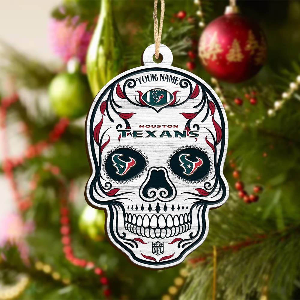 Alternative view of Houston Texans Sport Wooden Ornament 2024 Version Personalized Your Name, Football Team And Skull Ornaments, Christmas Tree Decorations ETHY-53301