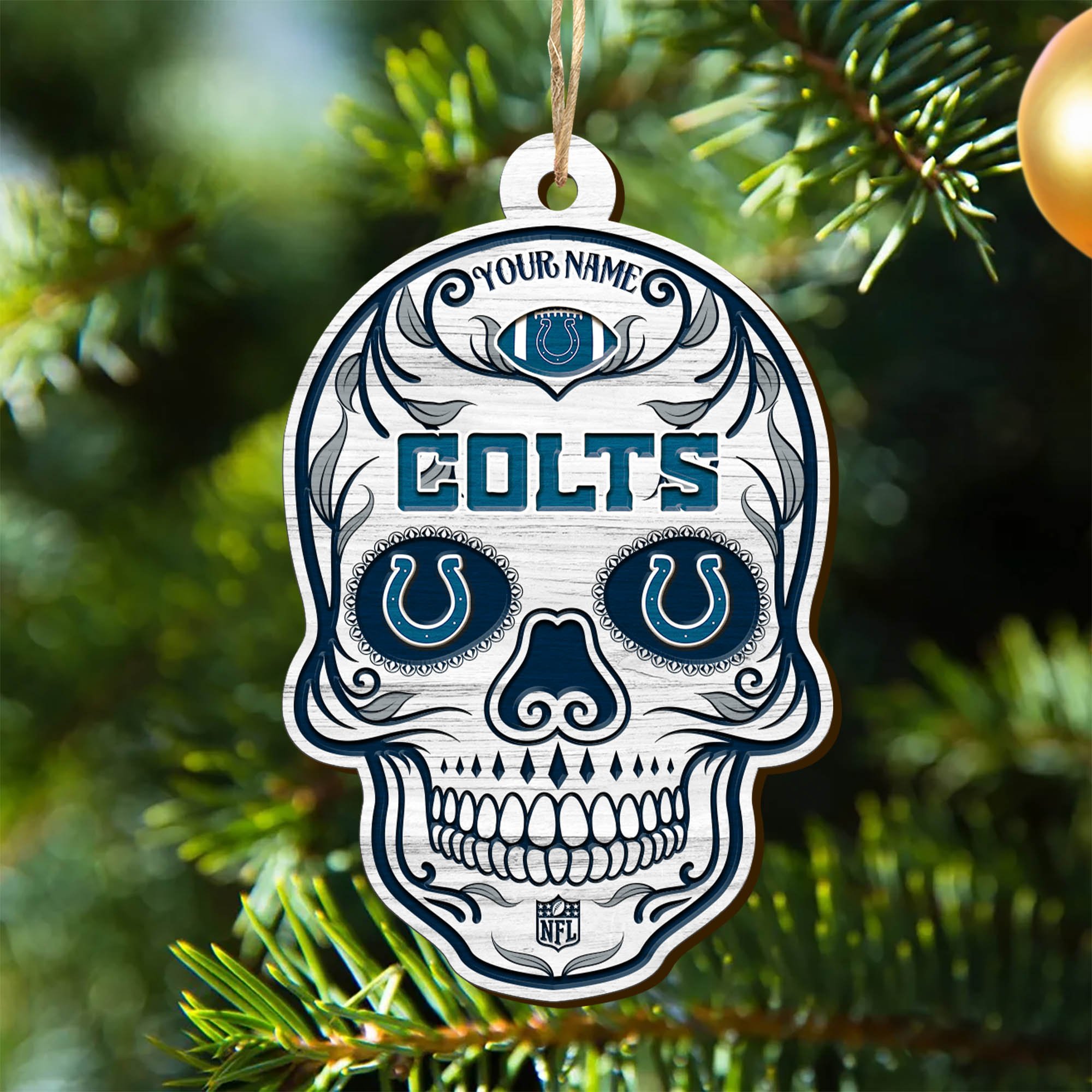 Indianapolis Colts Sport Wooden Ornament 2024 Version Personalized Your Name, Football Team And Skull Ornaments, Christmas Tree Decorations ETHY-53301