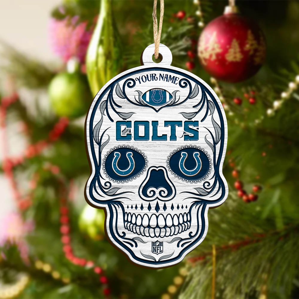 Alternative view of Indianapolis Colts Sport Wooden Ornament 2024 Version Personalized Your Name, Football Team And Skull Ornaments, Christmas Tree Decorations ETHY-53301