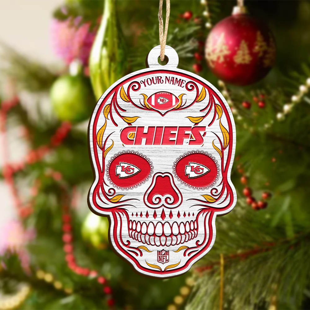 Alternative view of Kansas City Chiefs Sport Wooden Ornament 2024 Version Personalized Your Name, Football Team And Skull Ornaments, Christmas Tree Decorations ETHY-53301