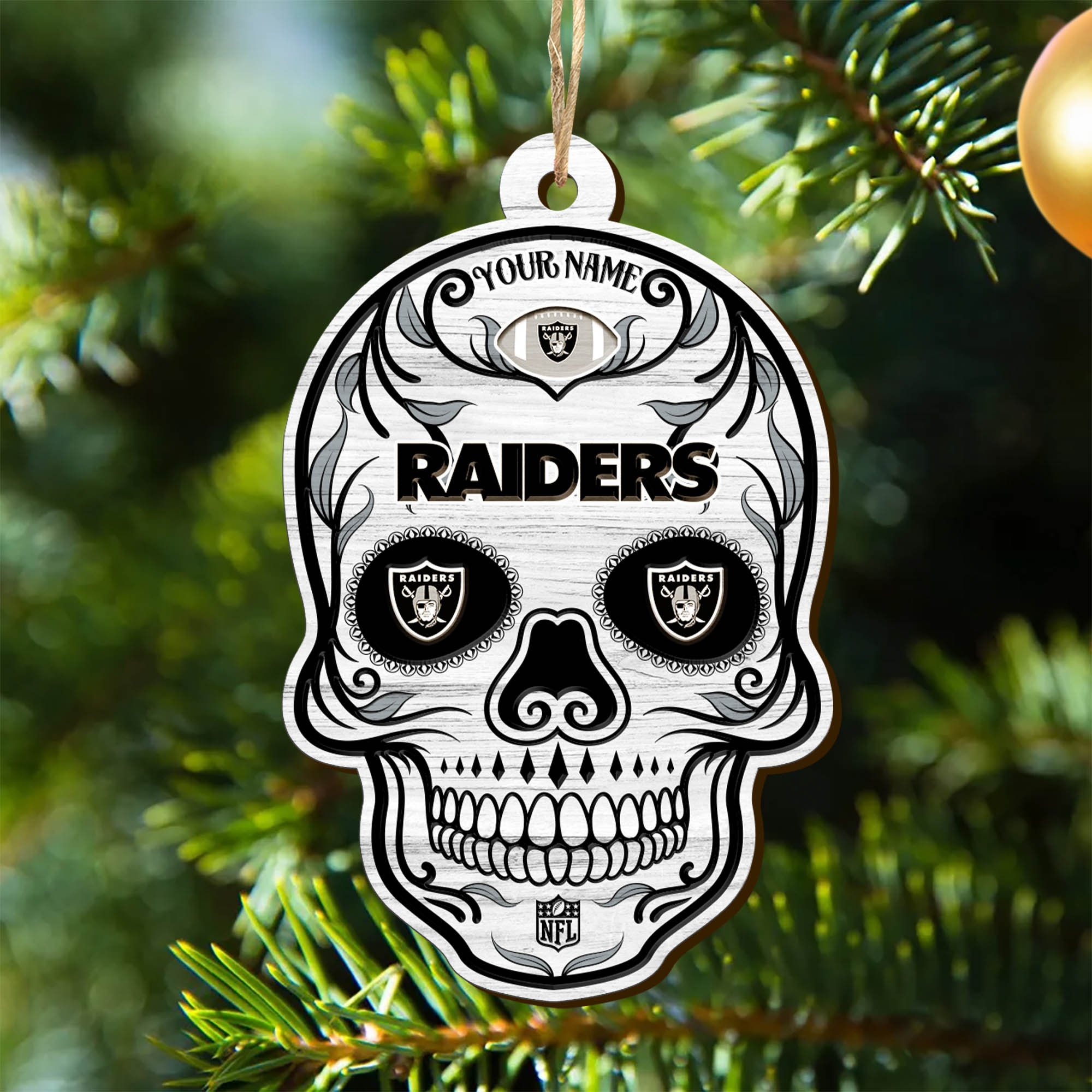 Las Vegas Raiders Sport Wooden Ornament 2024 Version Personalized Your Name, Football Team And Skull Ornaments, Christmas Tree Decorations ETHY-53301