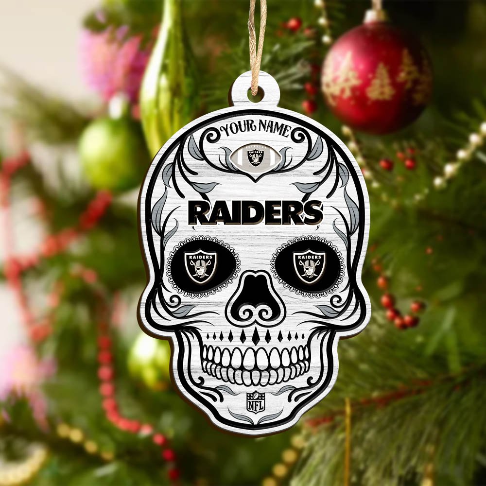 Alternative view of Las Vegas Raiders Sport Wooden Ornament 2024 Version Personalized Your Name, Football Team And Skull Ornaments, Christmas Tree Decorations ETHY-53301