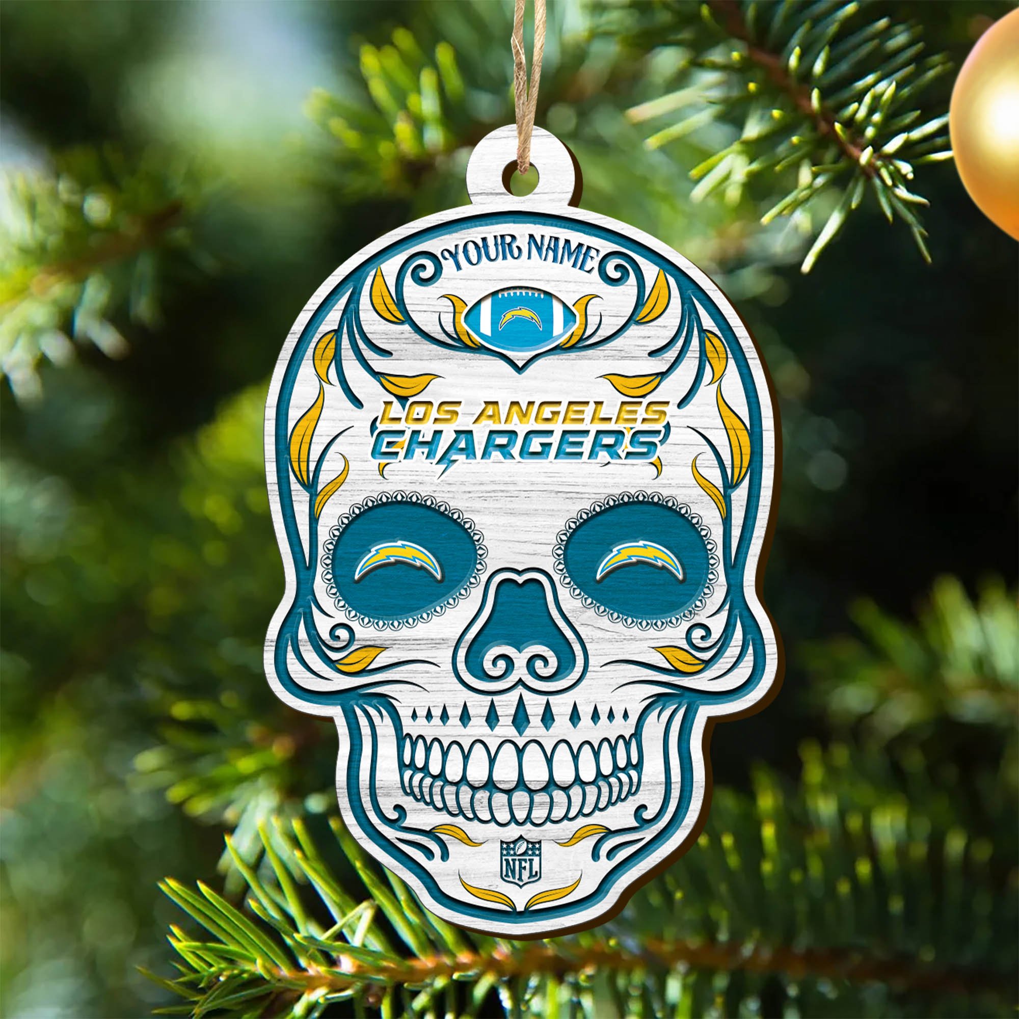 Los Angeles Chargers Sport Wooden Ornament 2024 Version Personalized Your Name, Football Team And Skull Ornaments, Christmas Tree Decorations ETHY-53301