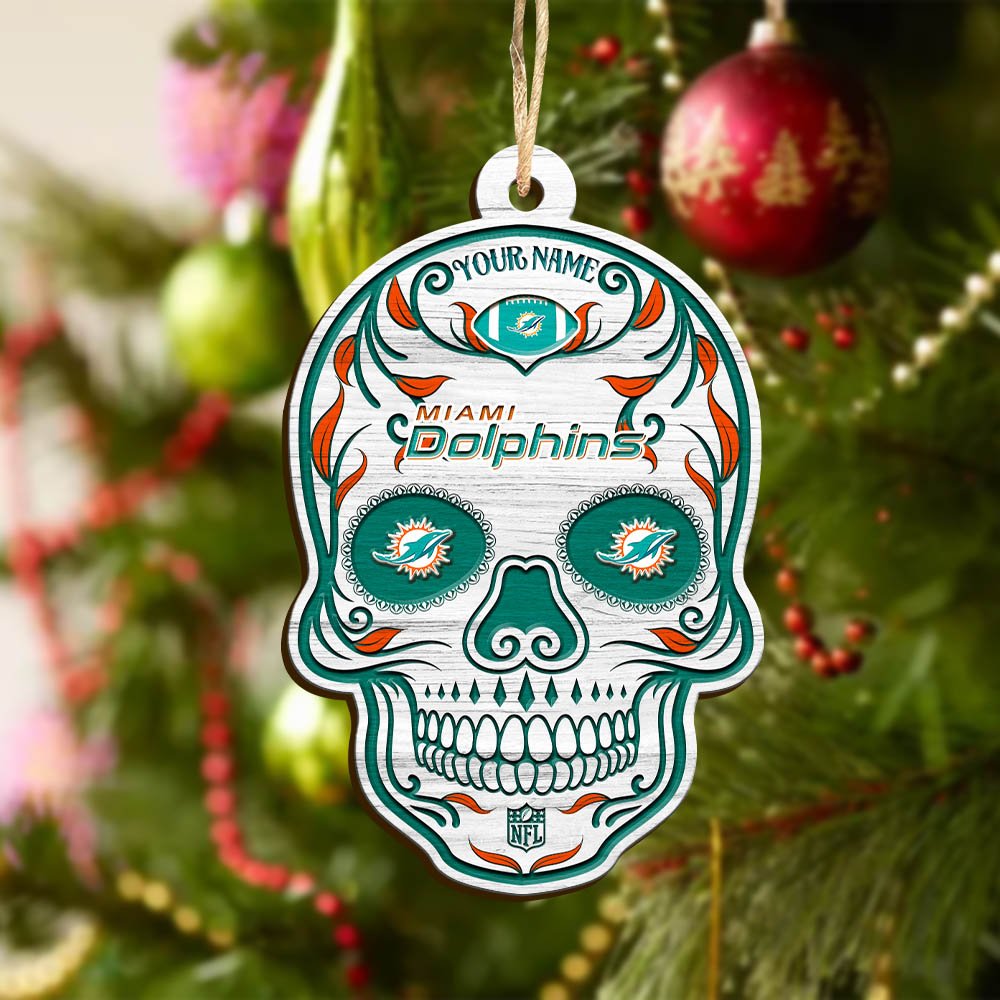 Alternative view of Miami Dolphins Sport Wooden Ornament 2024 Version Personalized Your Name, Football Team And Skull Ornaments, Christmas Tree Decorations ETHY-53301